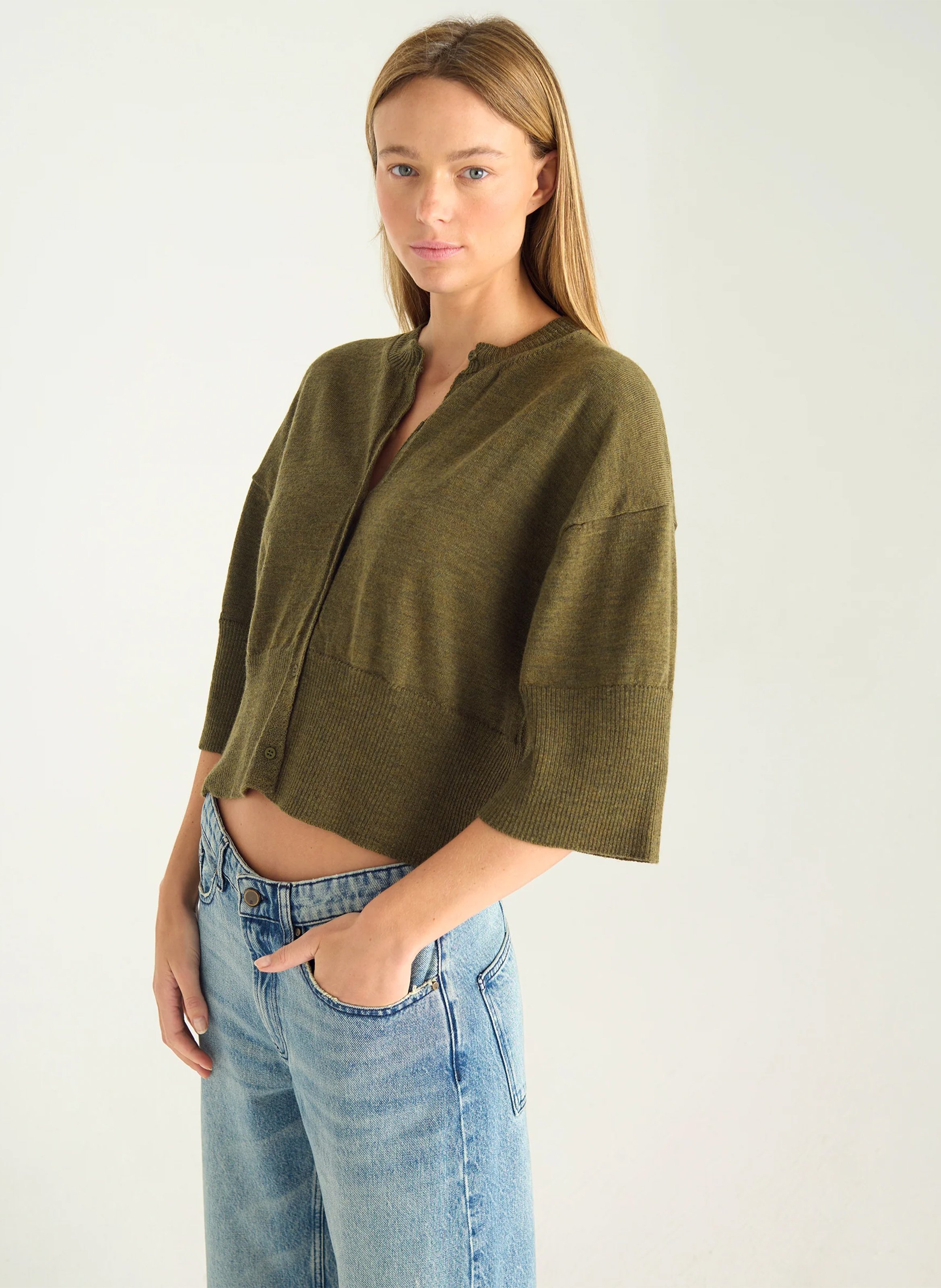 Gilet col rond en laine  ACOTE Vert