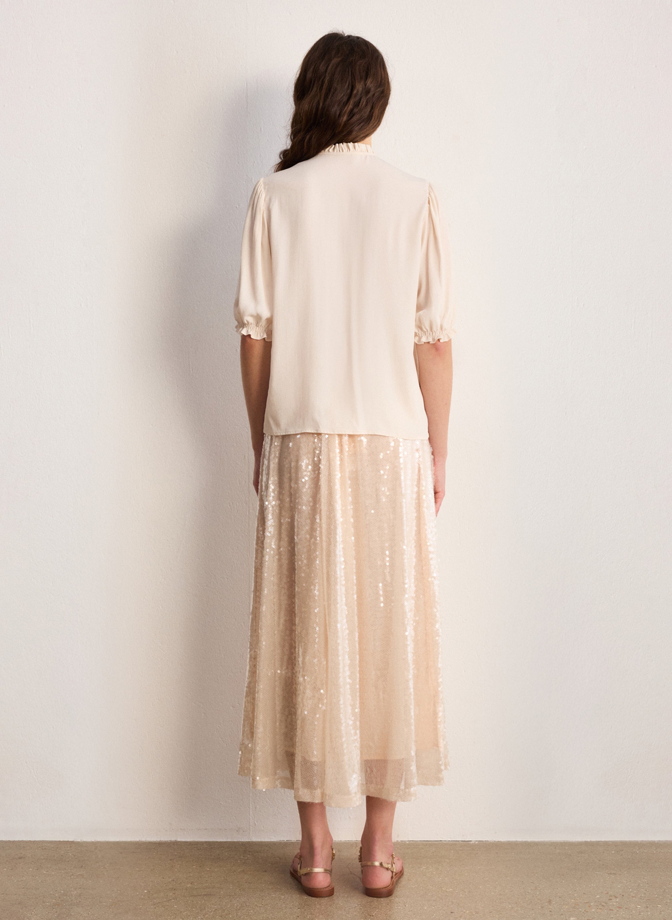 Chemise col montant à volants PABLO Beige