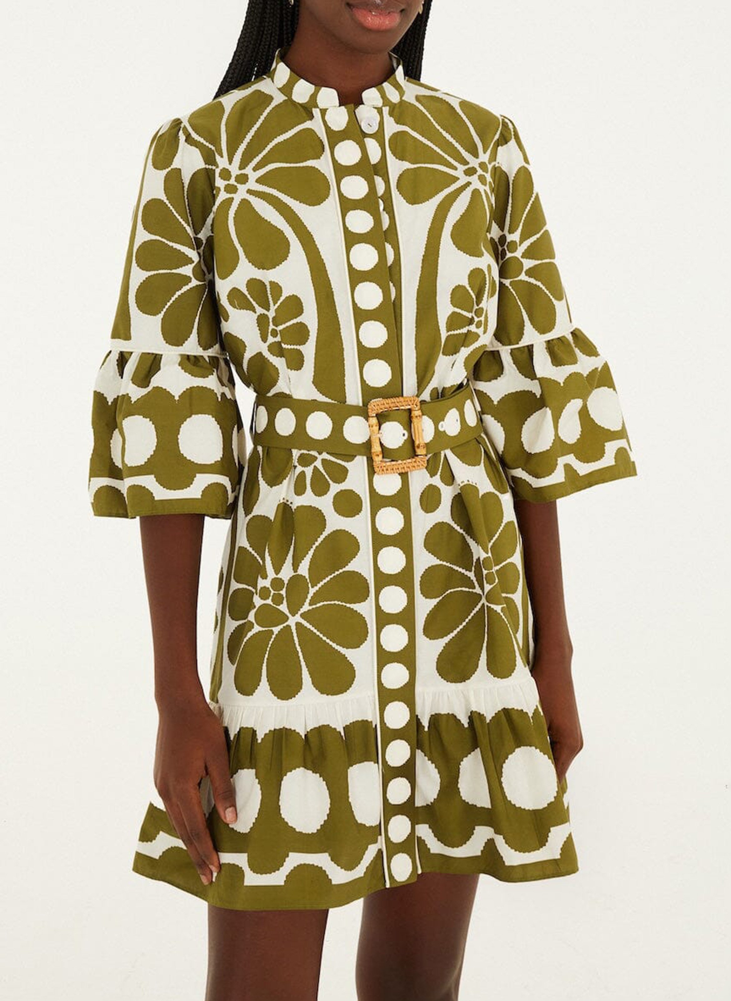 Halflange jurk met ronde hals en print FARM RIO Groen