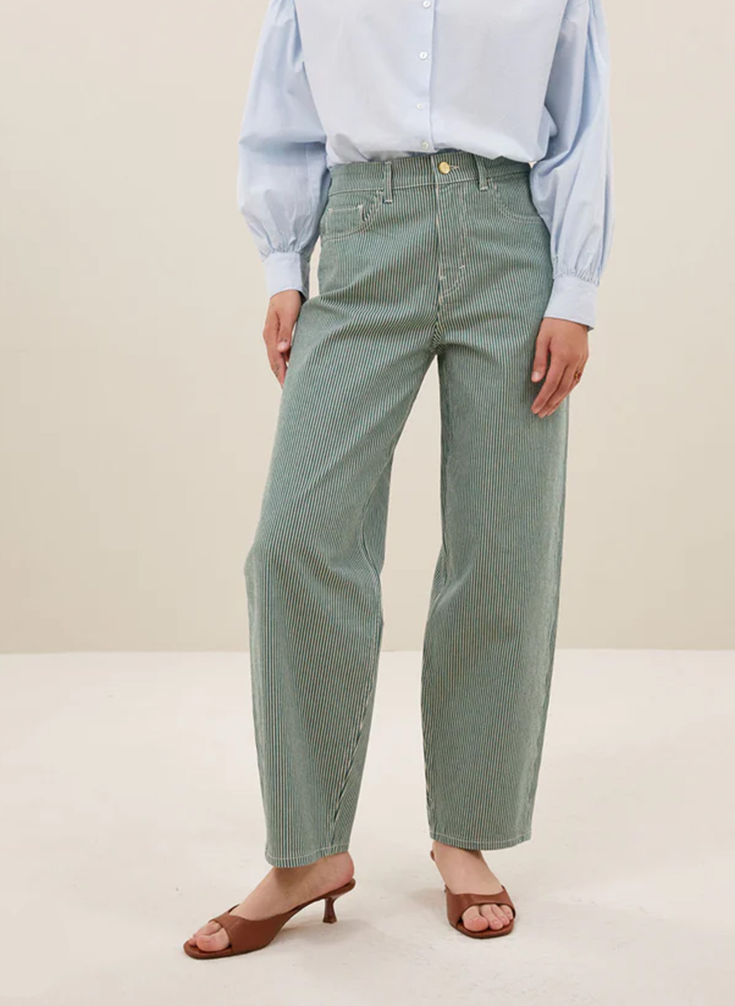 Gestreepte broek met hoge taille BY BAR Groen