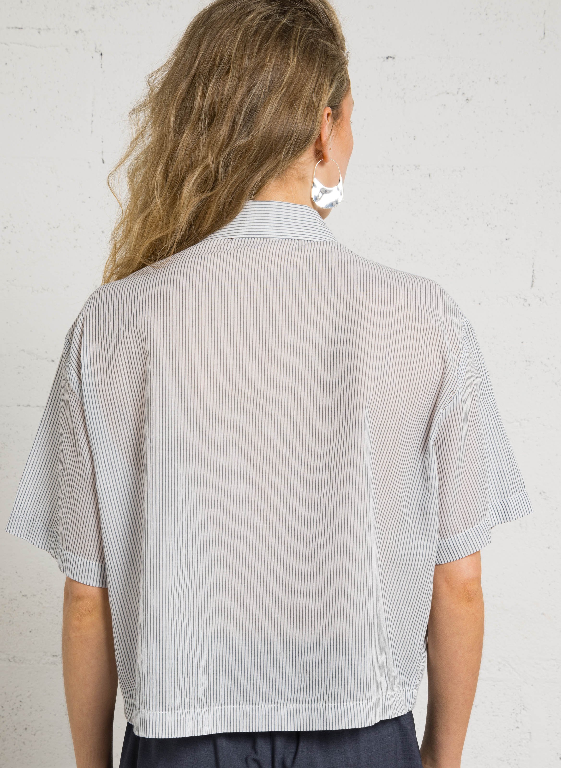 Boxy striped shirt with classic collar in cotton MASSCOB Blue