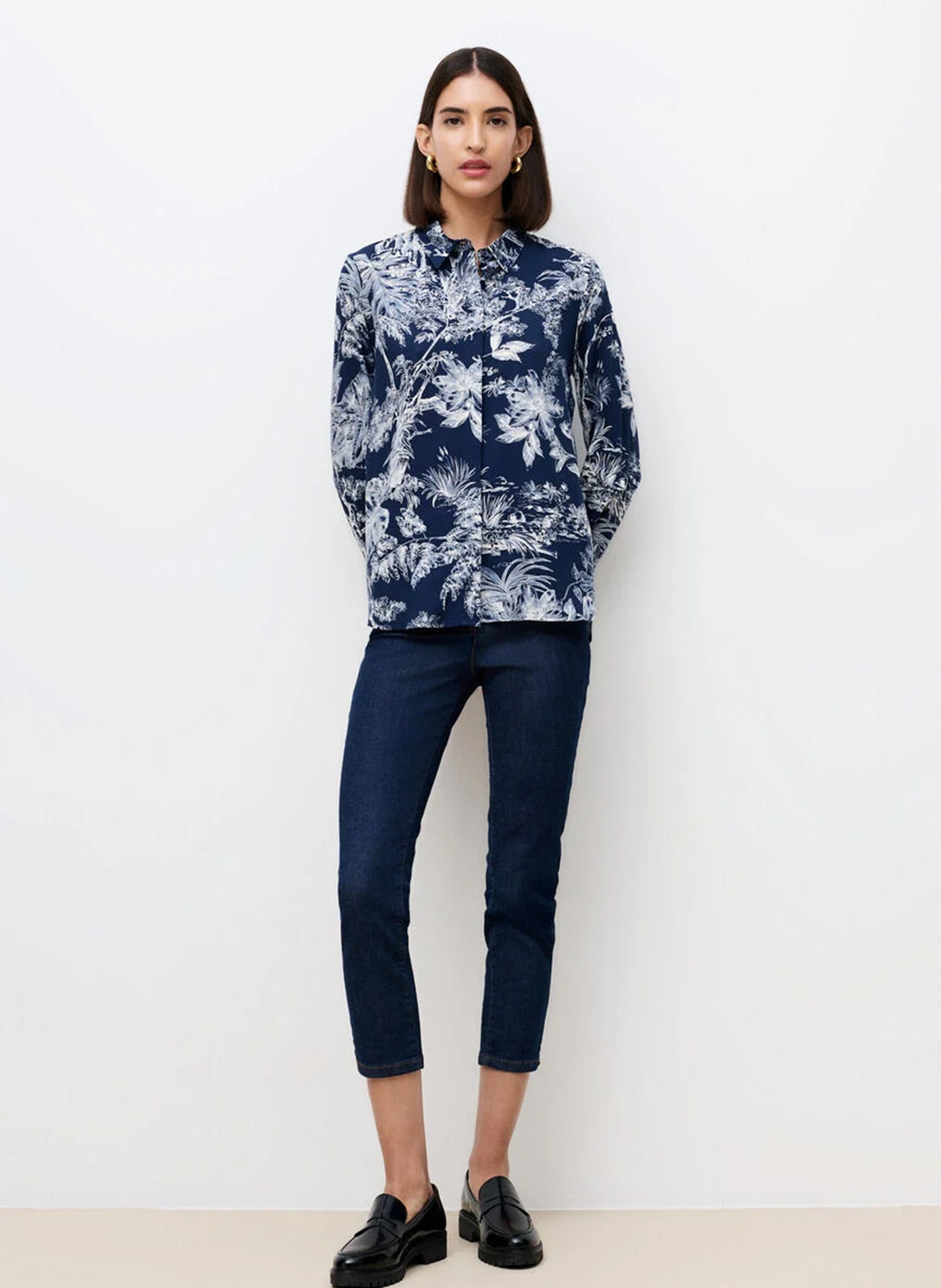 Chemise droite col classique imprimée CAROLL Bleu