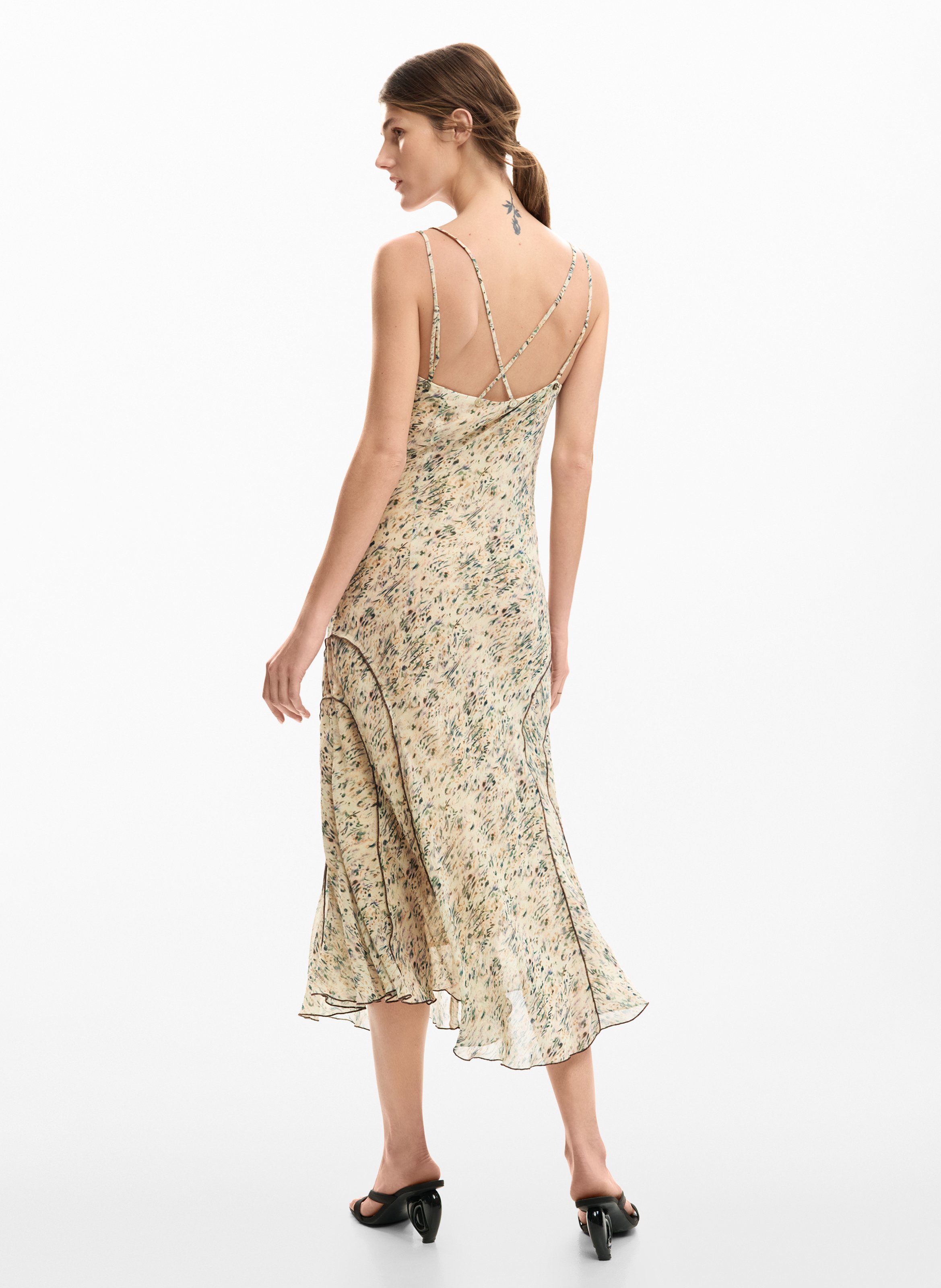 Robe midi imprimée col rond DESIGUAL Blanc