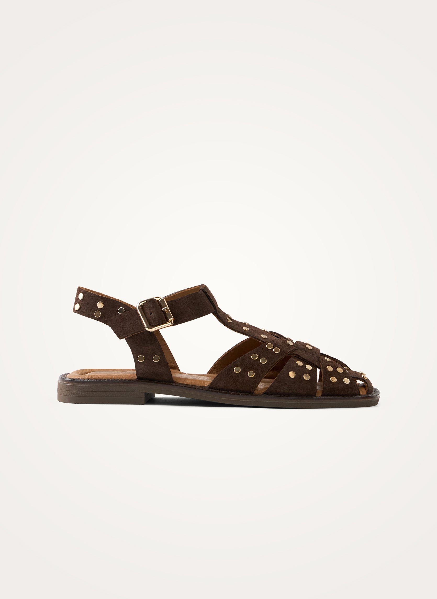 Flat studded suede sandals with wide crisscross straps VANESSA WU Brown
