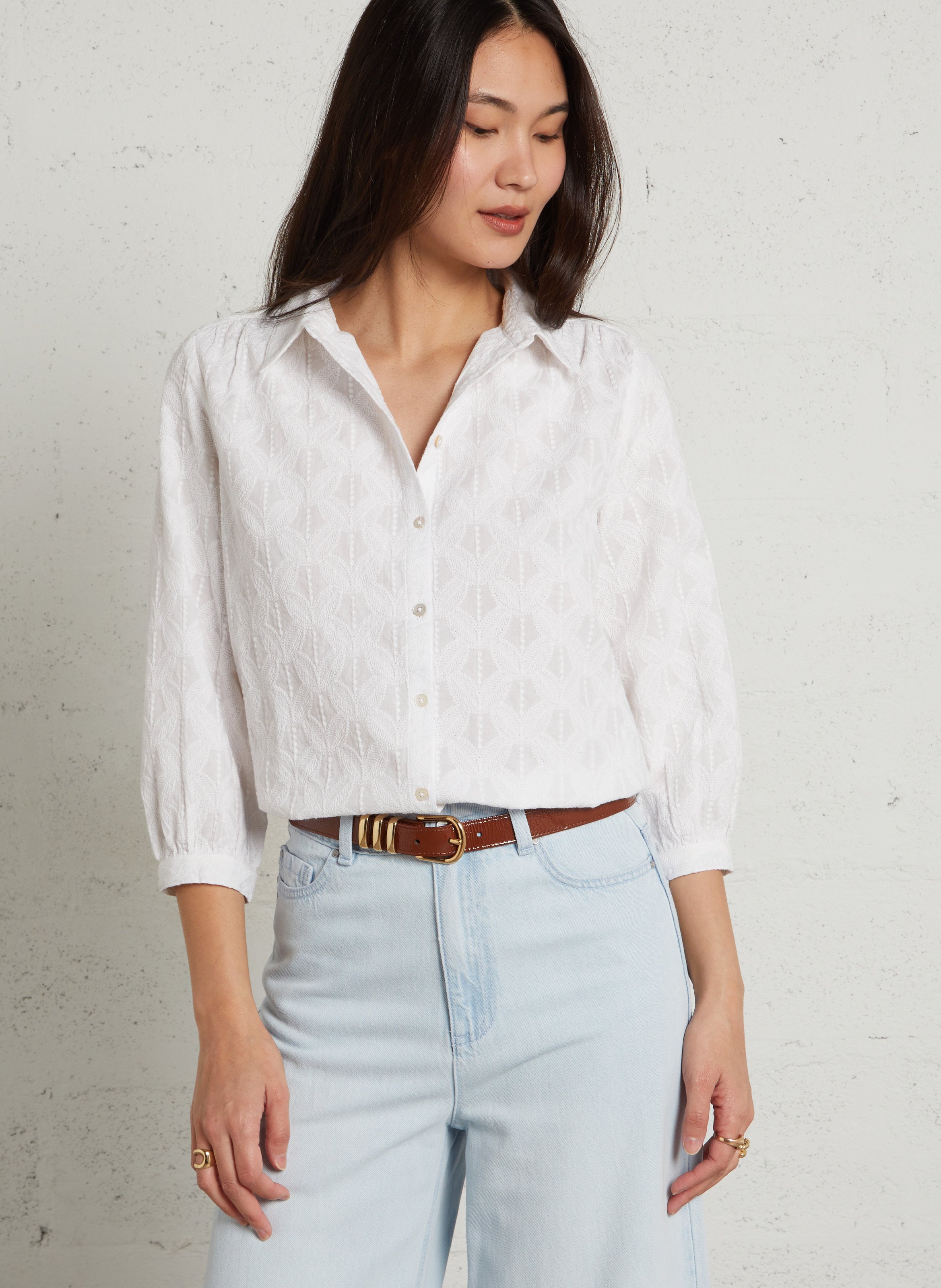 Geborduurd overhemd met klassieke kraag MAISON 123 Wit