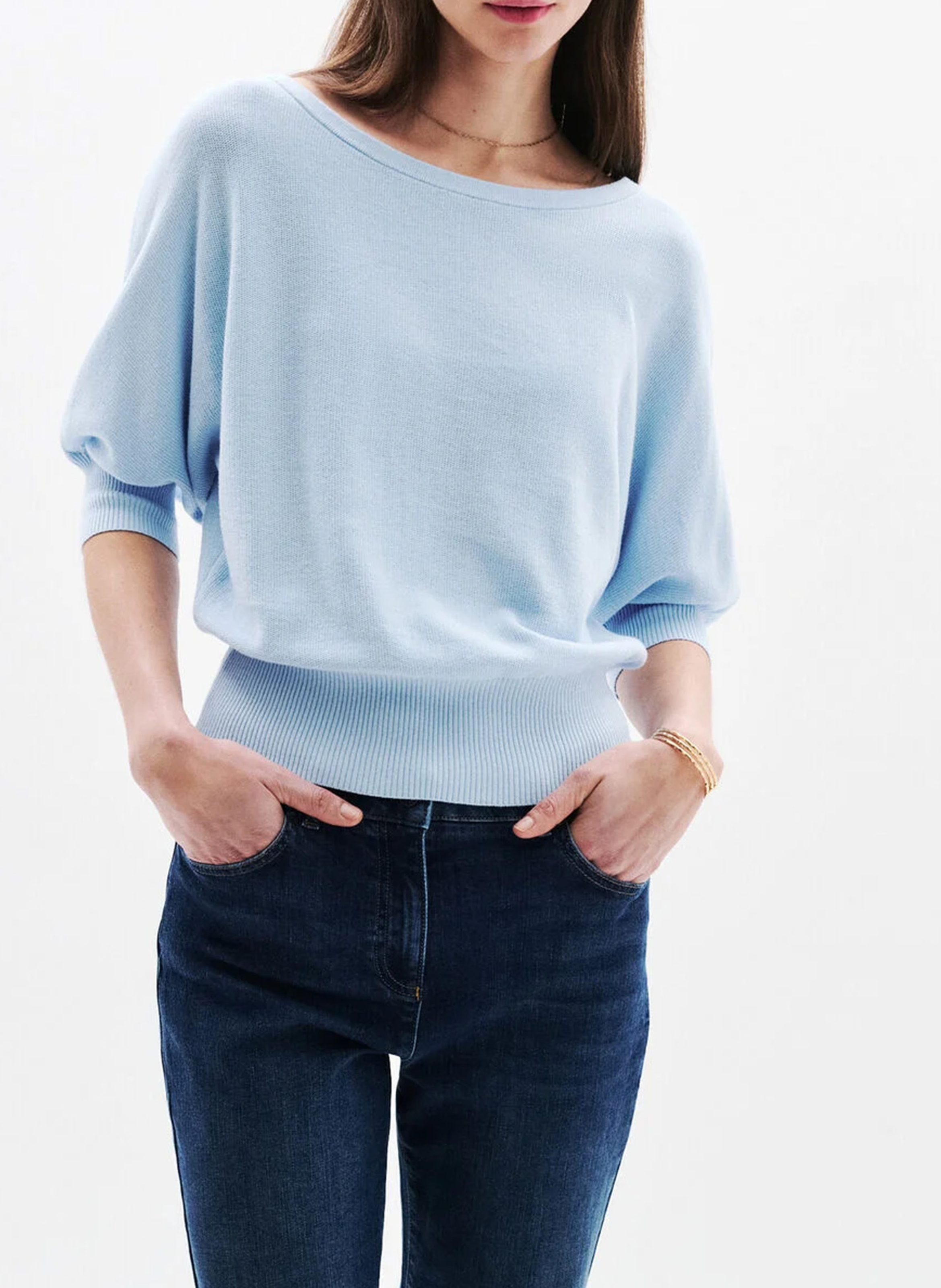 Pull oversize col bateau en coton CAROLL Bleu