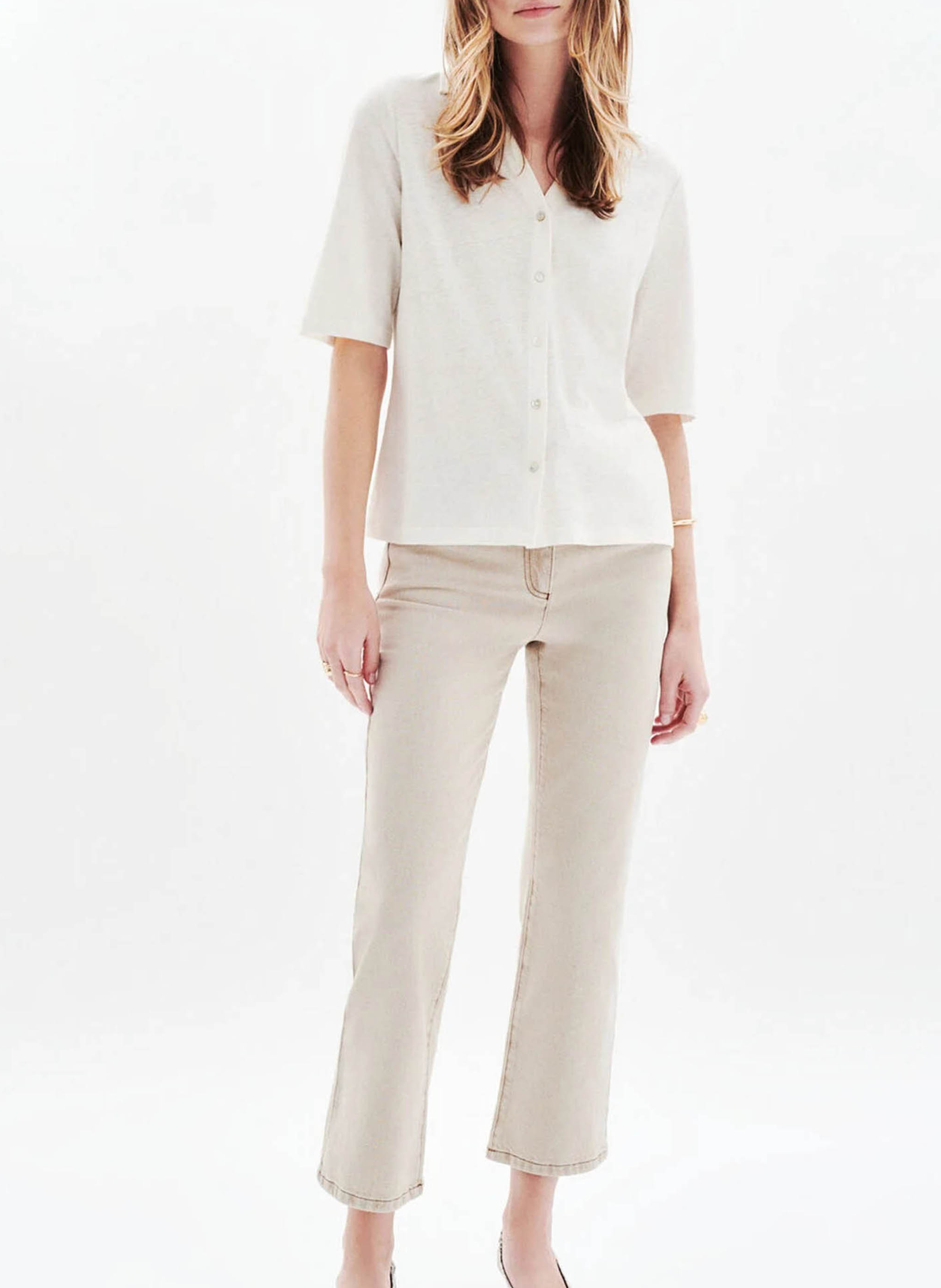 Shirt met korte mouwen en V-hals CAROLL Beige