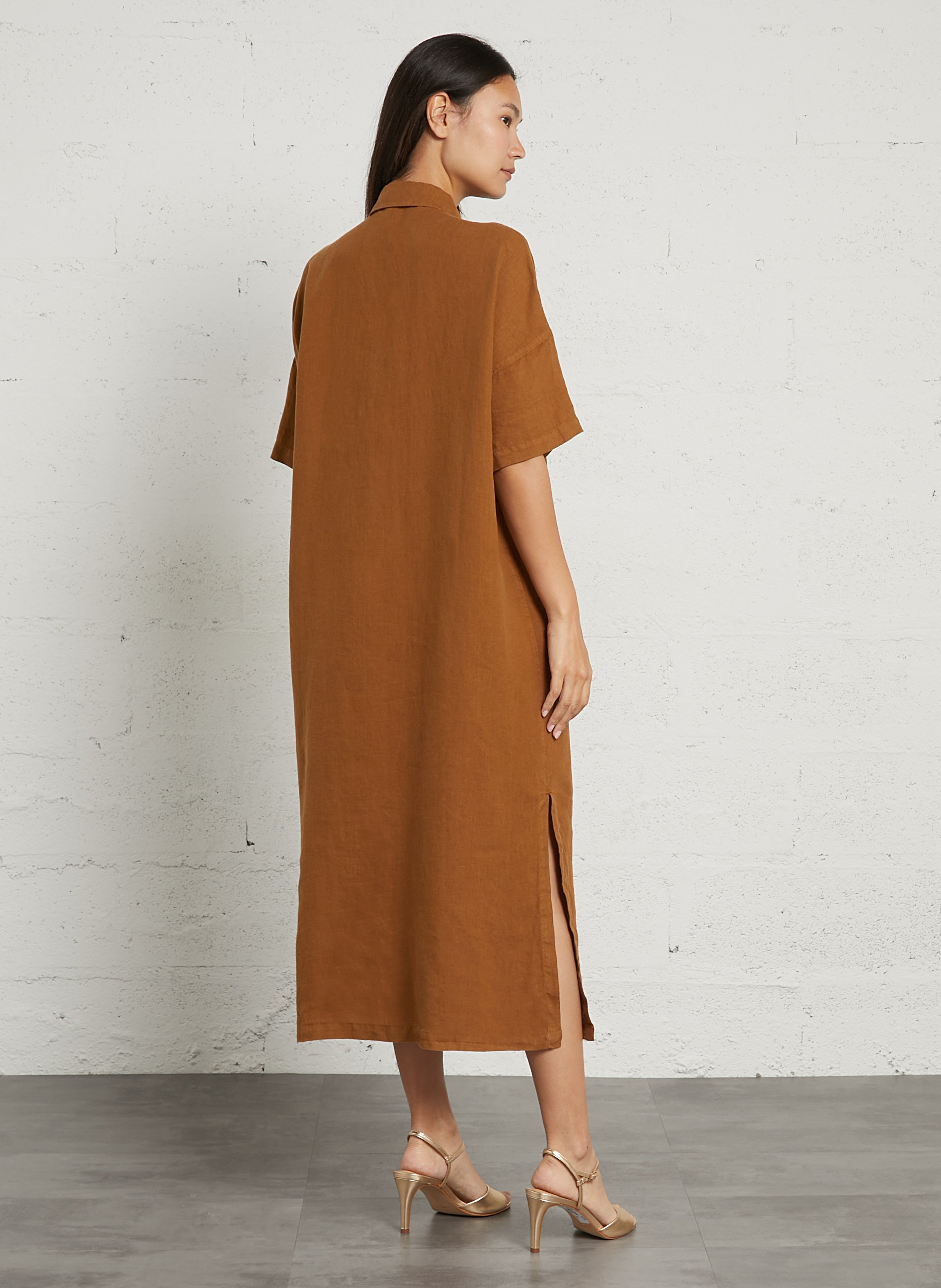Langes, weites einfarbiges Leinenkleid BENSIMON Braun