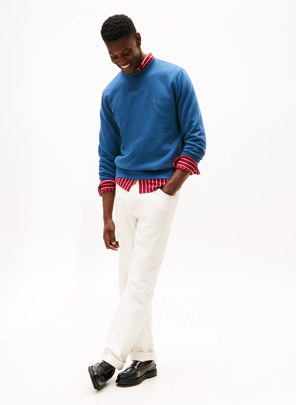 Straight-cut cotton-blend sweater with round neck TOMMY HILFIGER Blue