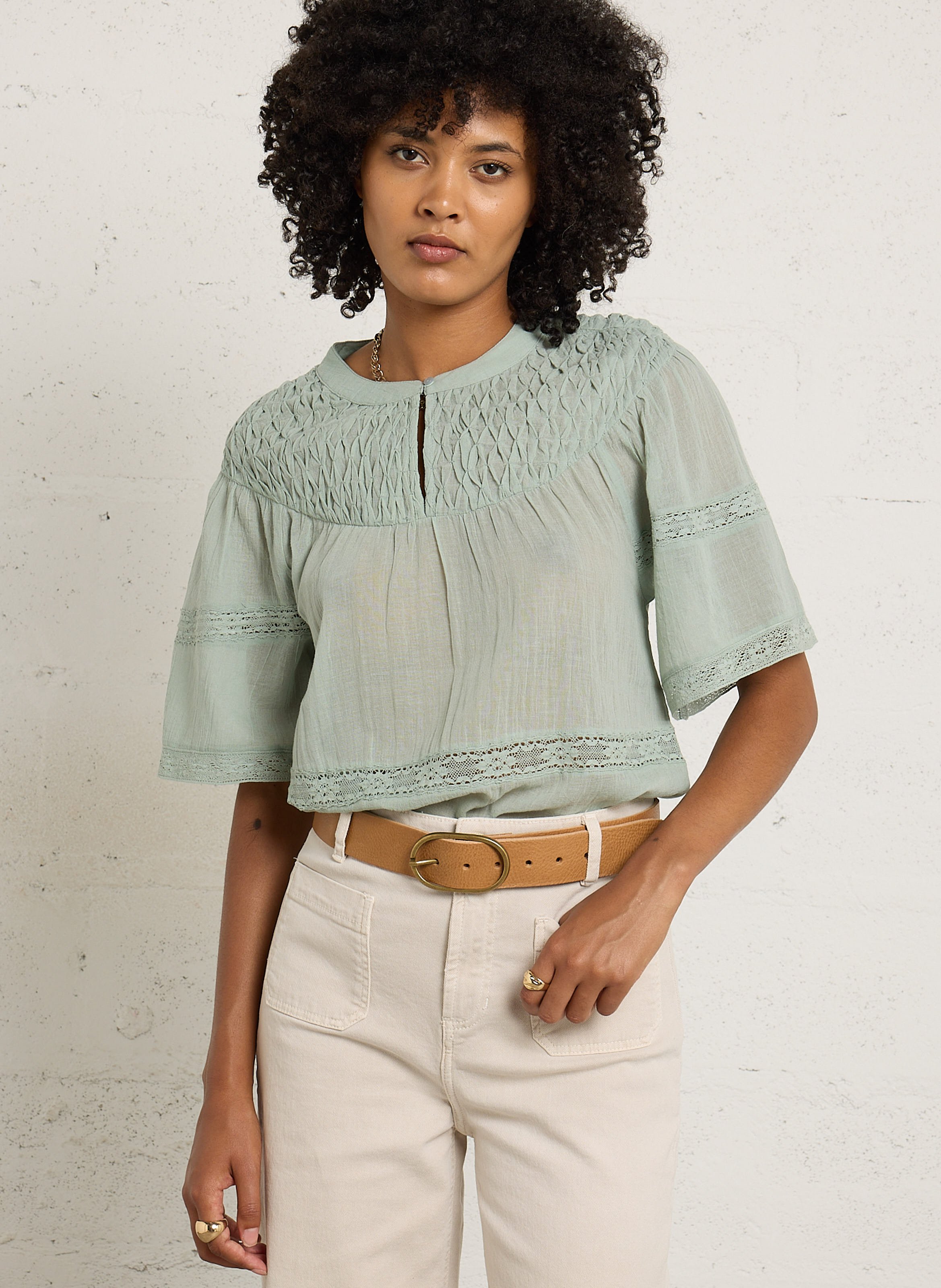 Round neck cotton top SUD EXPRESS Green