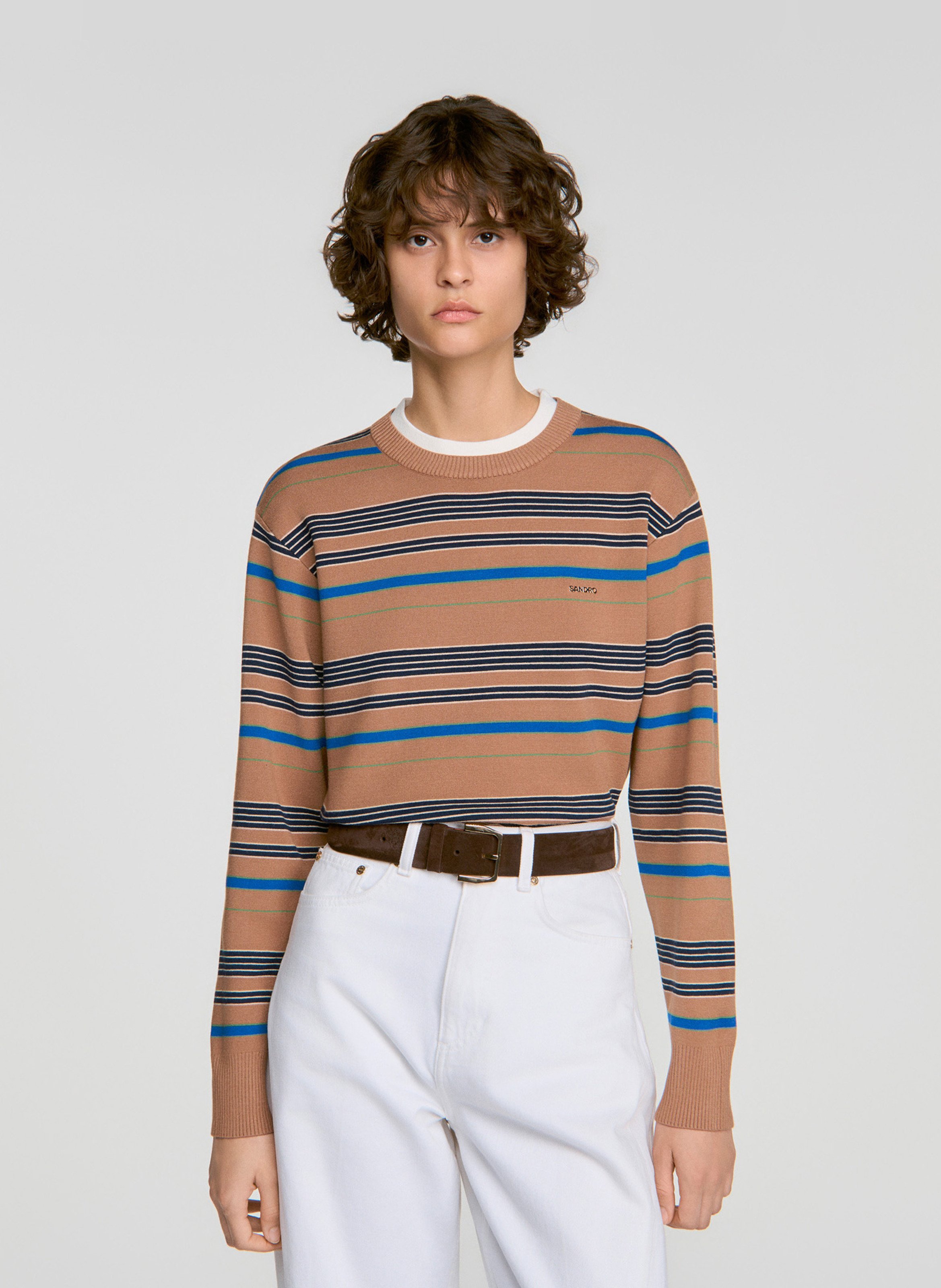 Pull col rond rayé SANDRO Marron