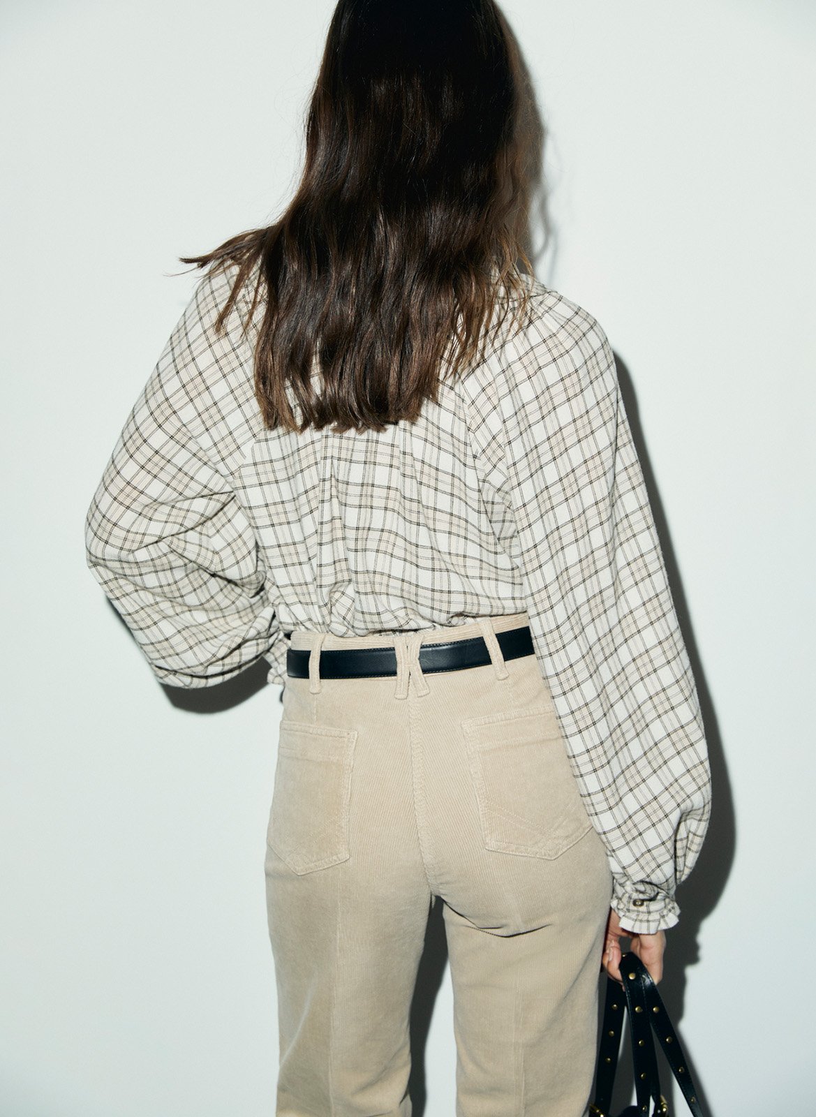 V-neck checked shirt with ruffles GERARD DAREL Beige