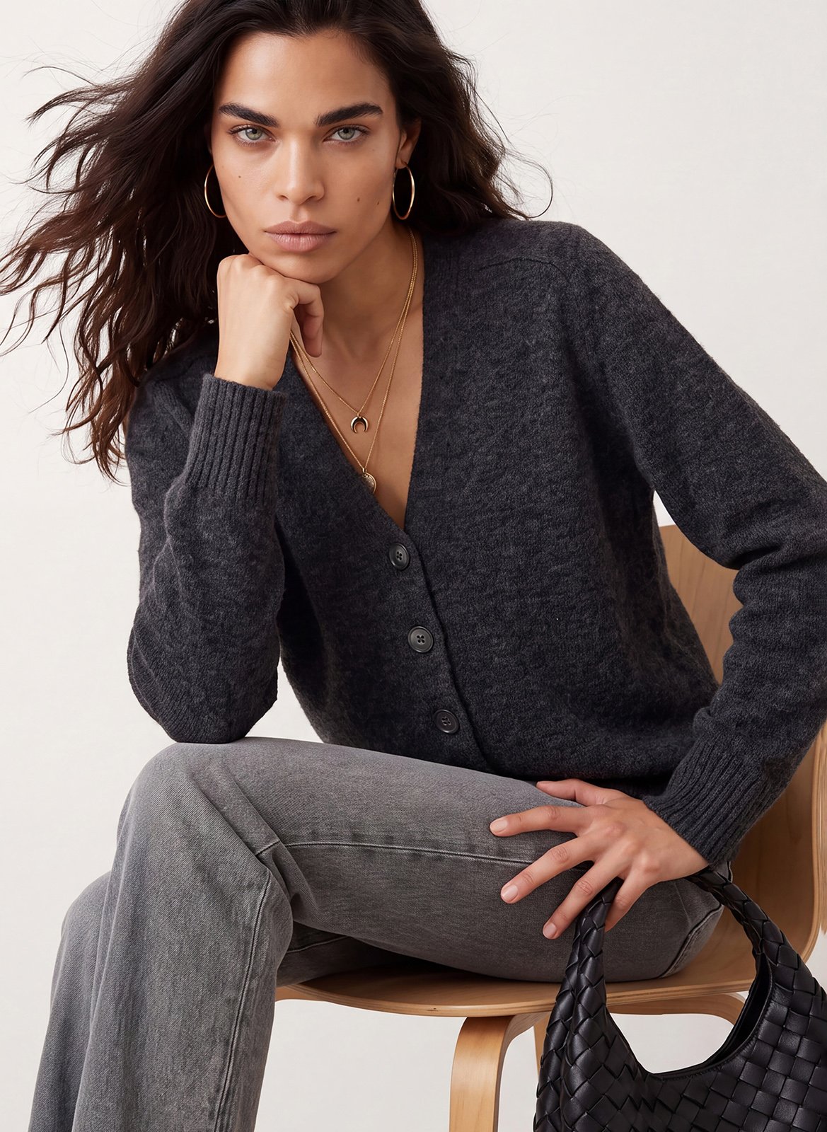 Straight buttoned V-neck cardigan KOOKAI Grey