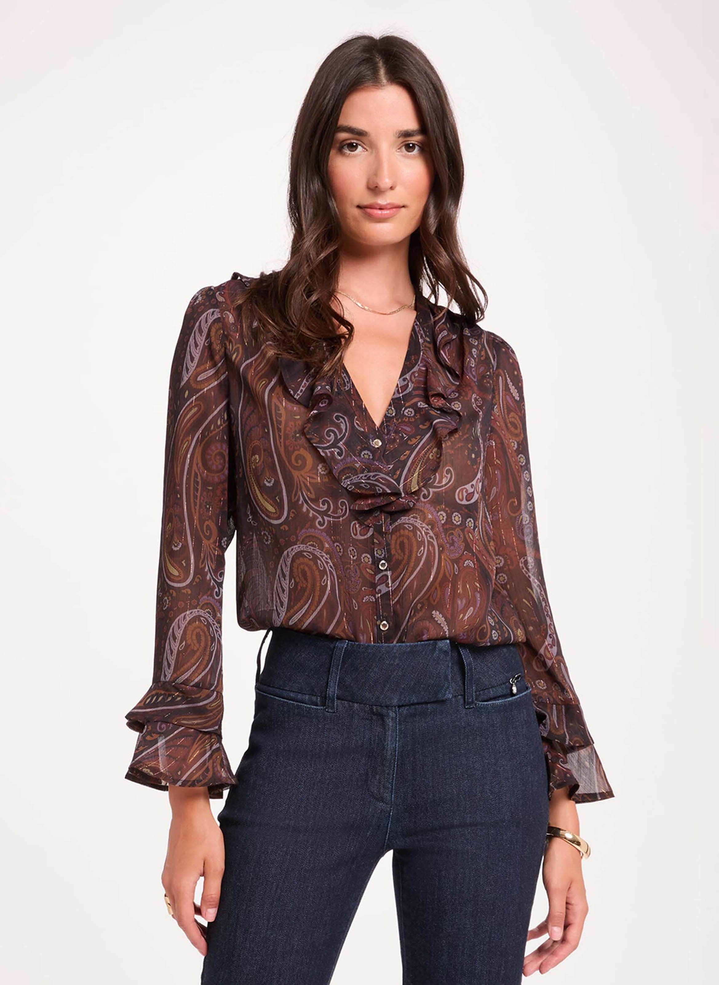 Printed V-neck ruffled blouse MORGAN Multicolored