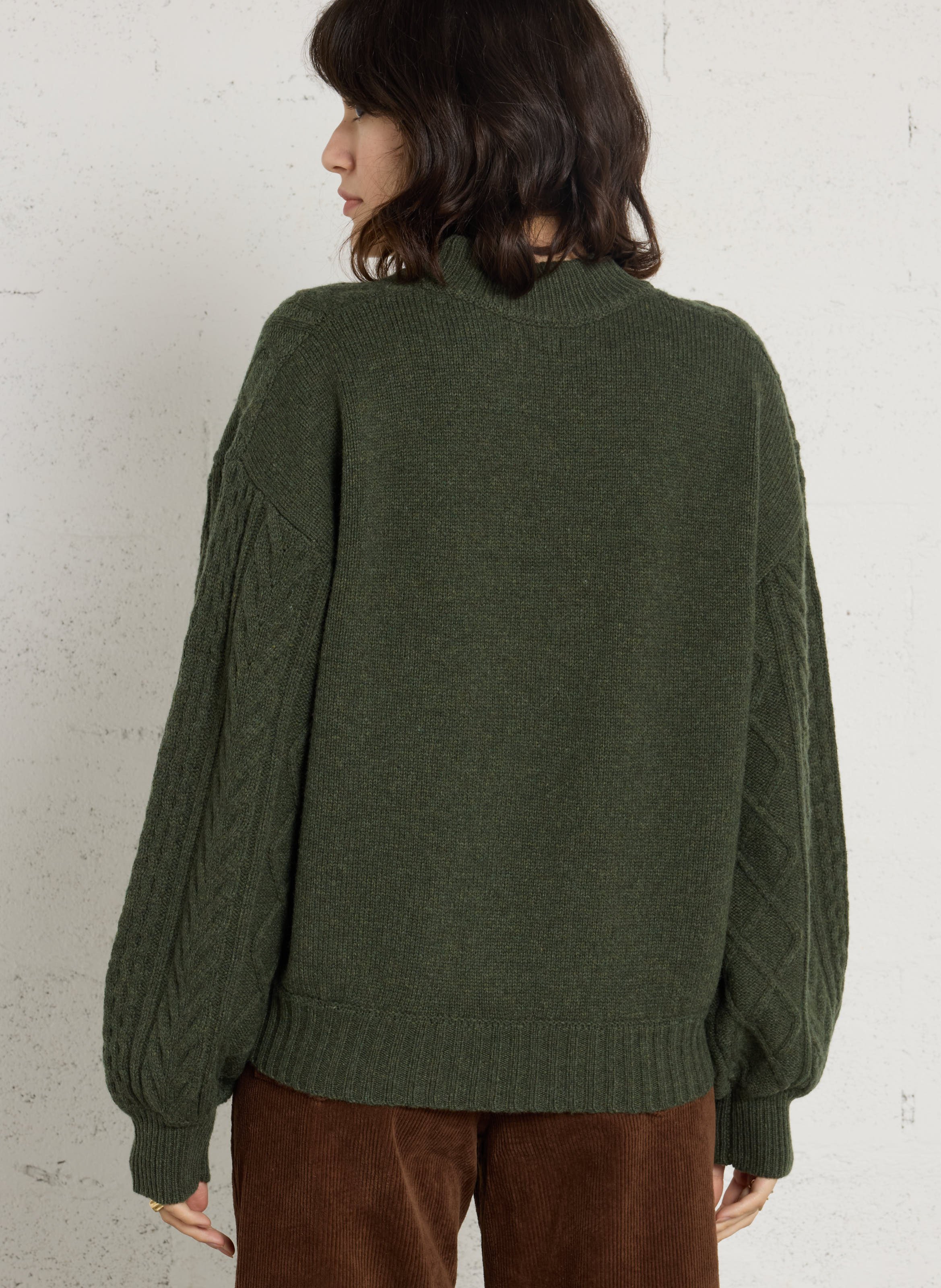 Pull col rond tressé en laine BENSIMON Kaki