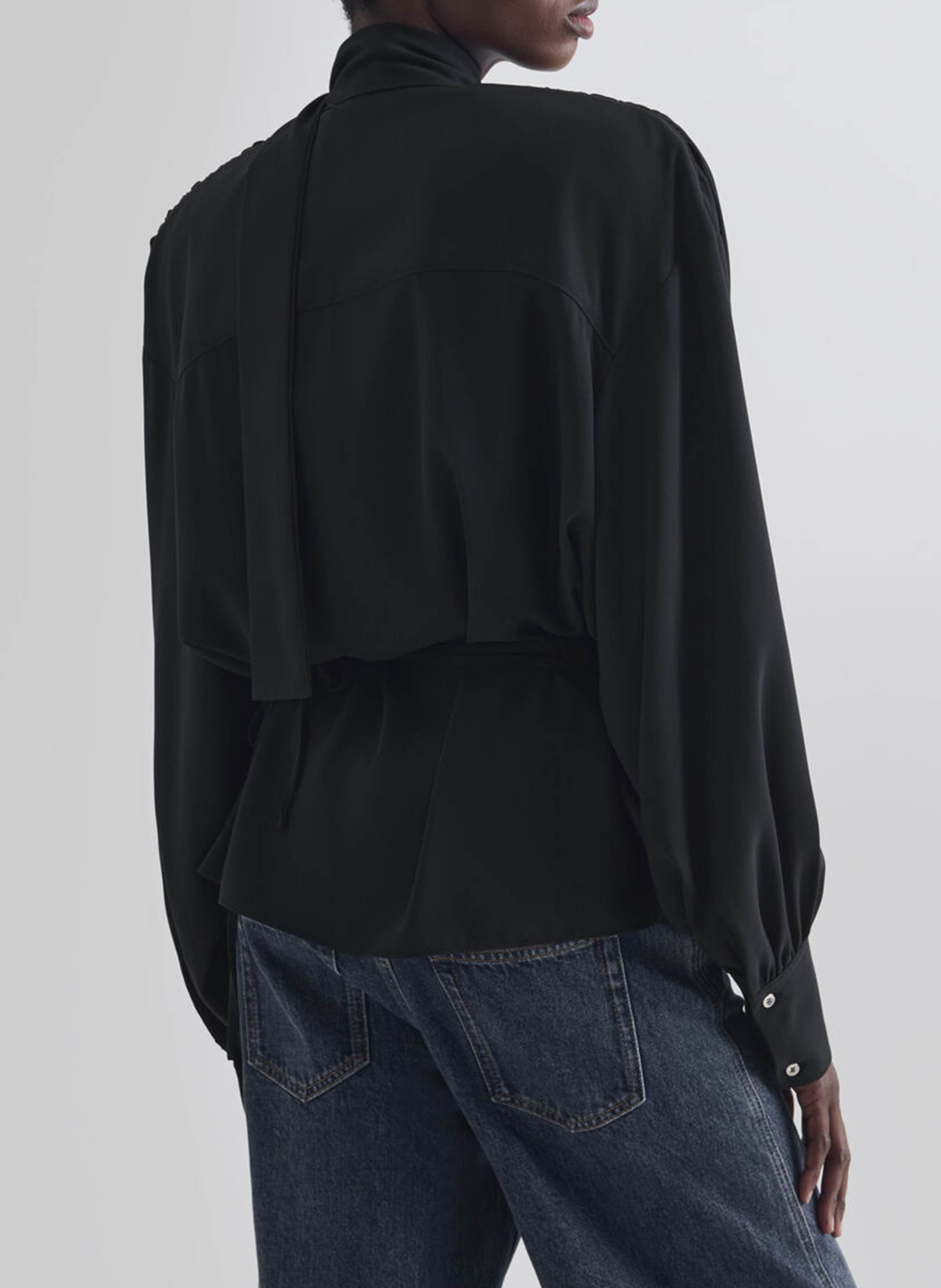Gedrapeerde top met lavallièrekraag IRO Zwart