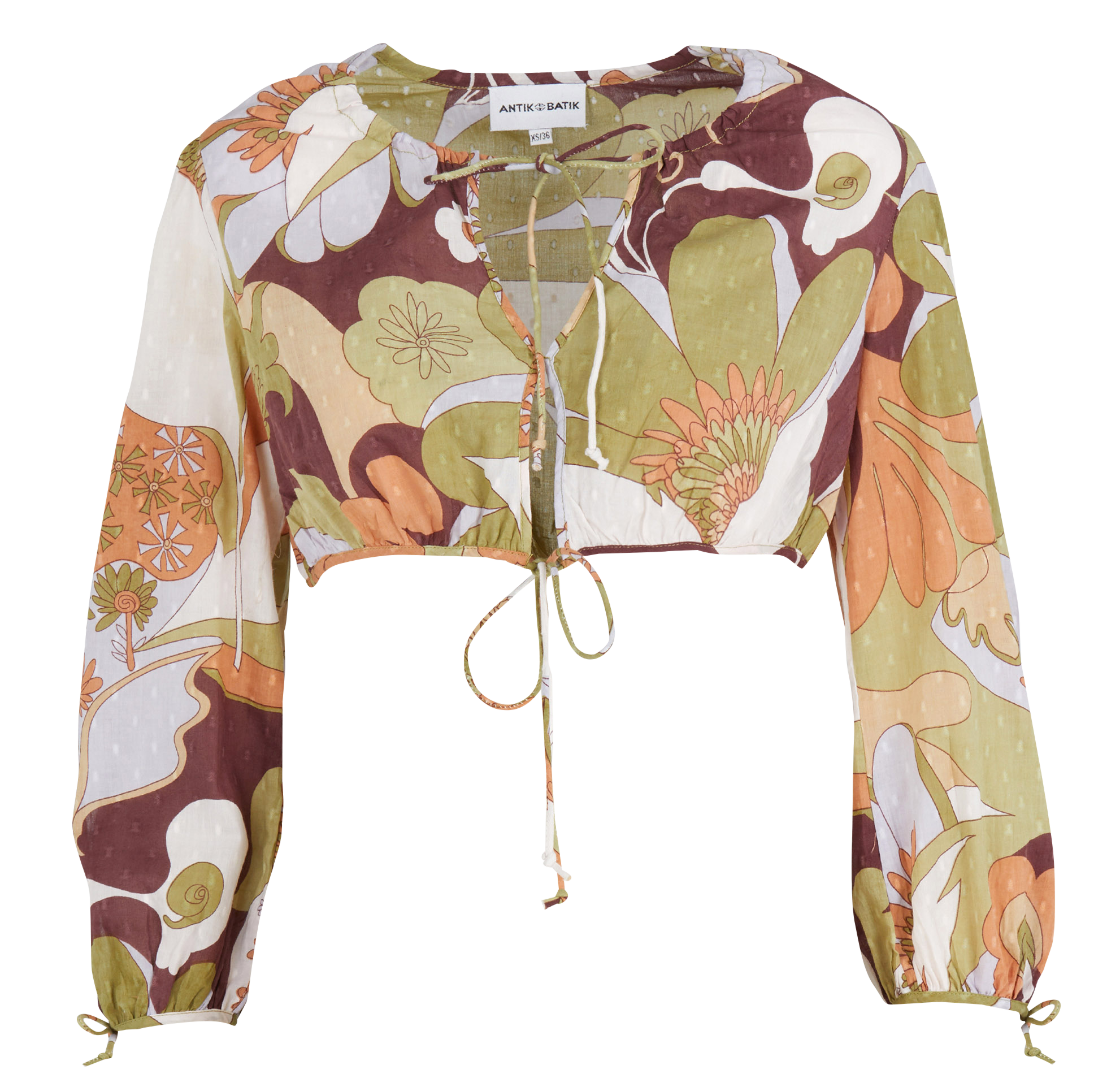 Kurzes Baumwoll-Top mit Print ANTIK BATIK Khaki