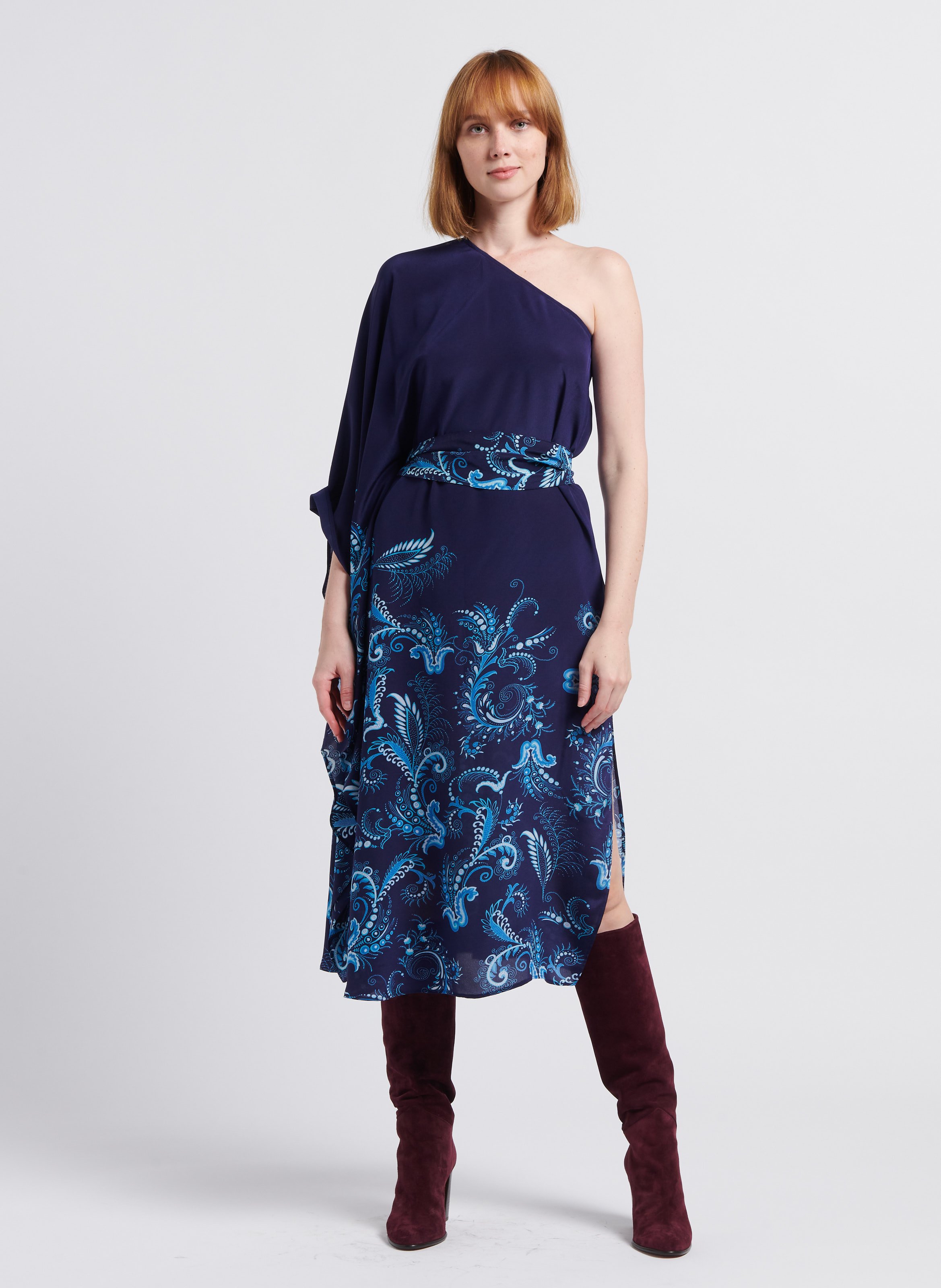 Robe Midi Asym trique En Soie Bleu Klein Ikks Femme Place des