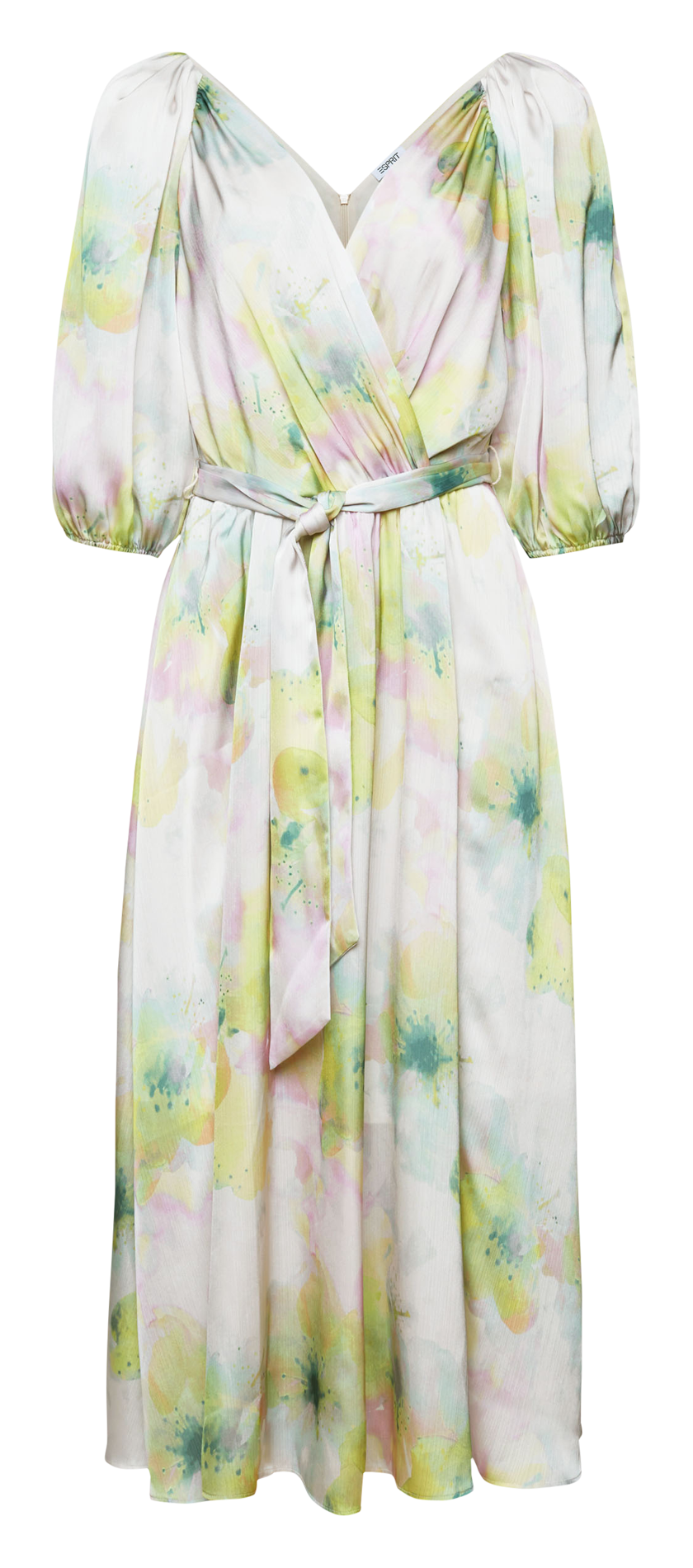 Robe midi col V imprimée en satin ESPRIT Beige