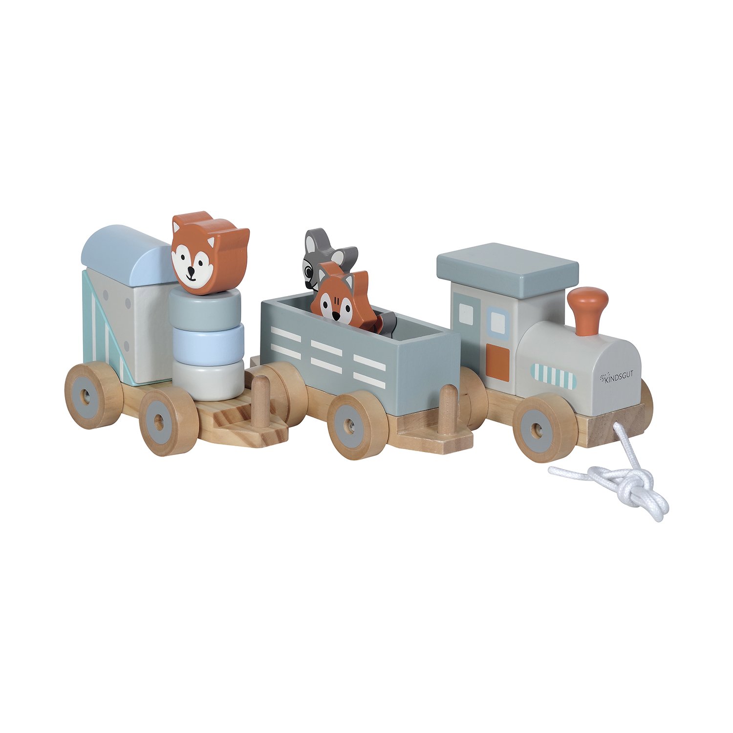 Small wooden zoo animal train with star pattern KINDSGUT Blue