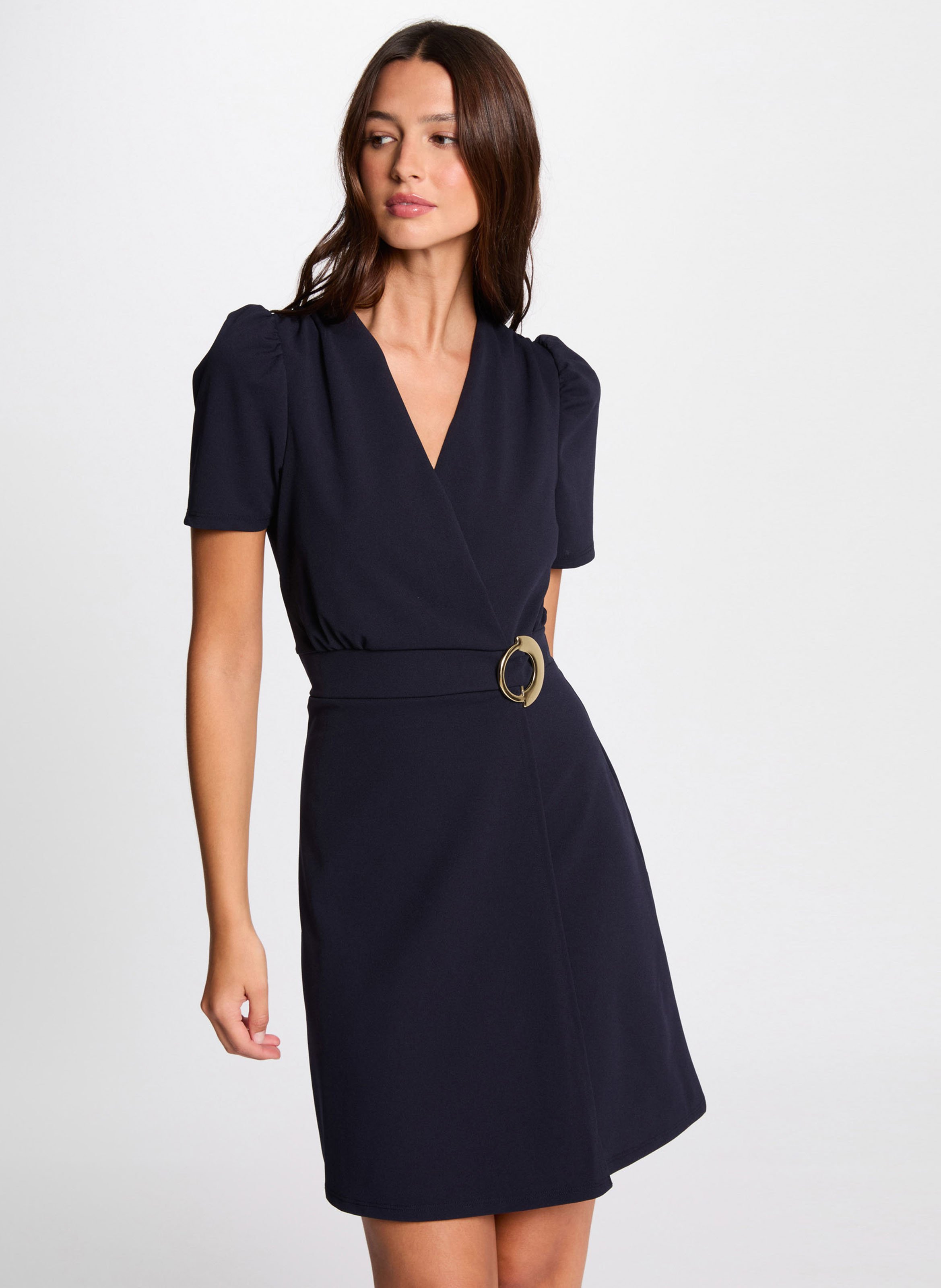 Robe midi portefeuille ceinturee Bleu