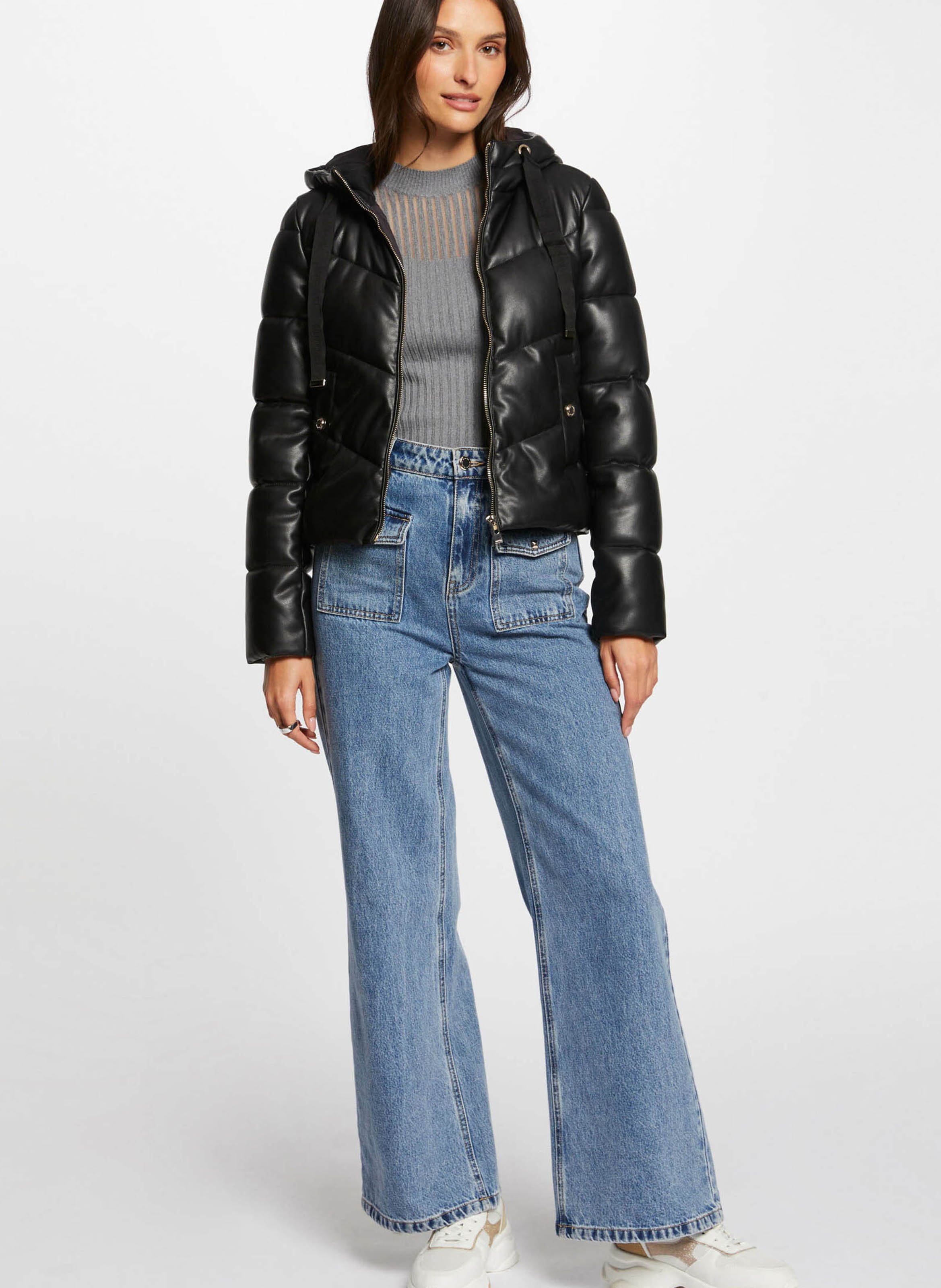 Short fitted hooded puffer jacket MORGAN Black