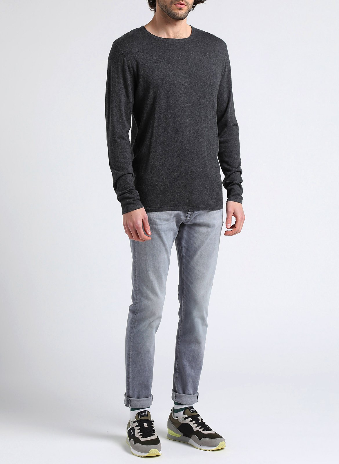 Cotton-blend straight-leg jeans SELECTED Grey