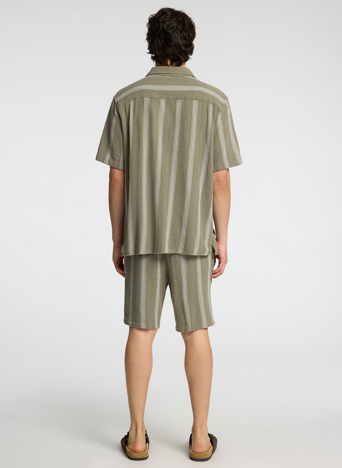 Chemise droite en coton bio rayé Gris