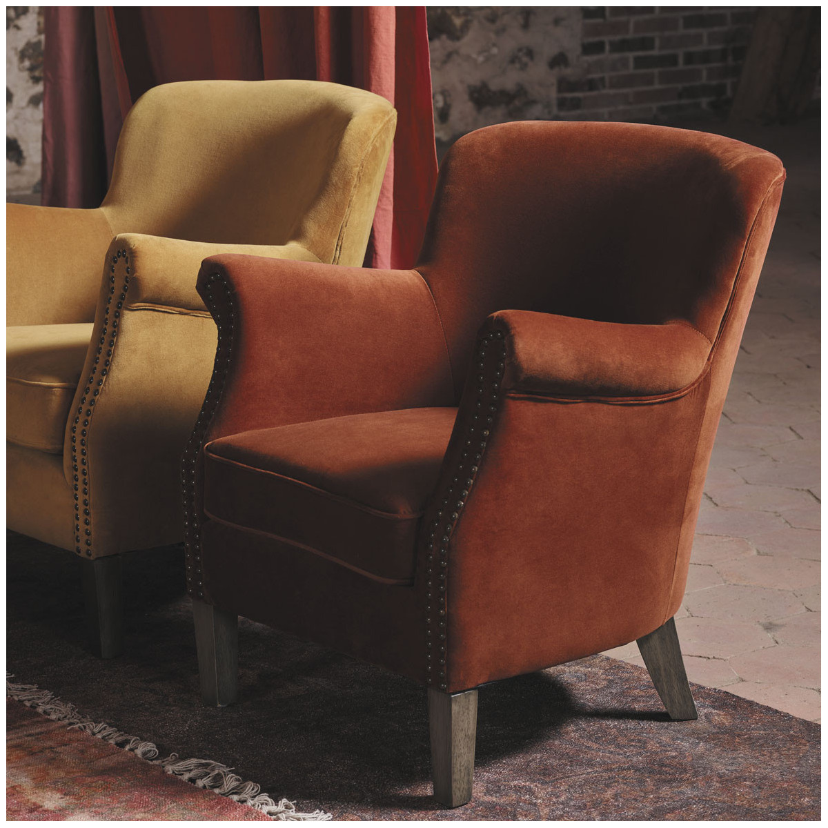 Fauteuil en velour BLANC D'IVOIRE Orange