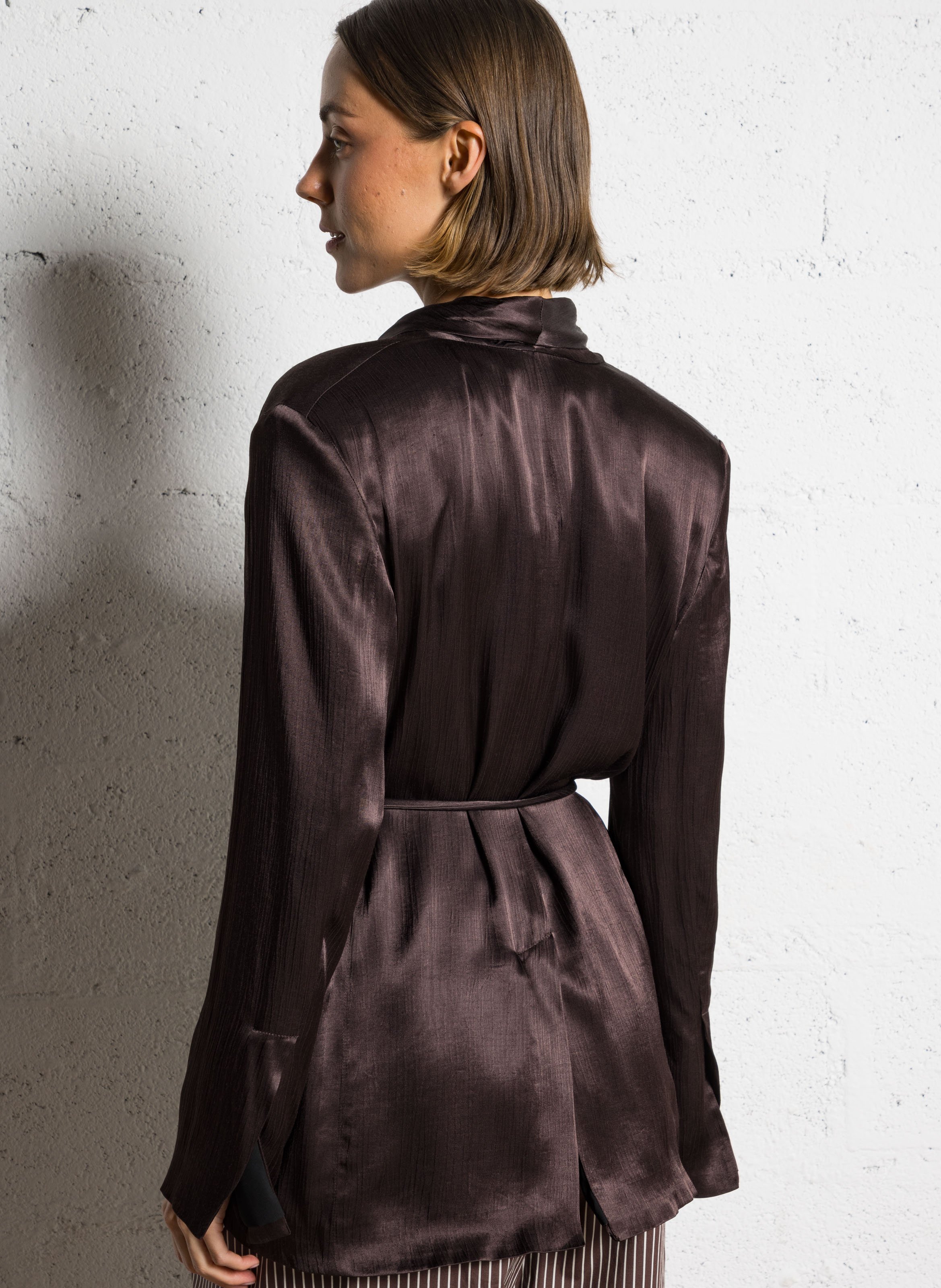 Belted satin blazer ATTIC AND BARN Brown