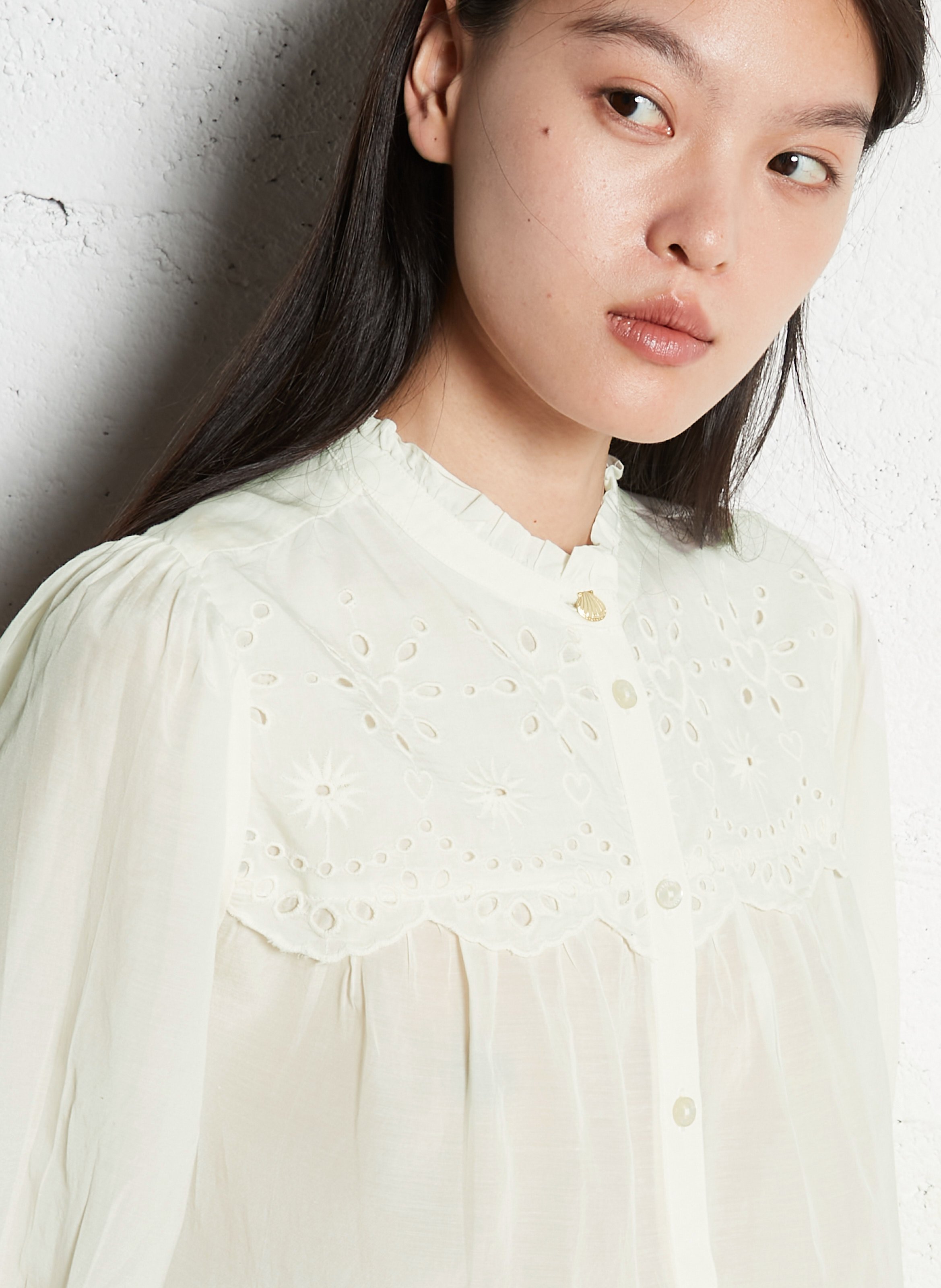 Chemisier droit brodé FABIENNE CHAPOT Blanc