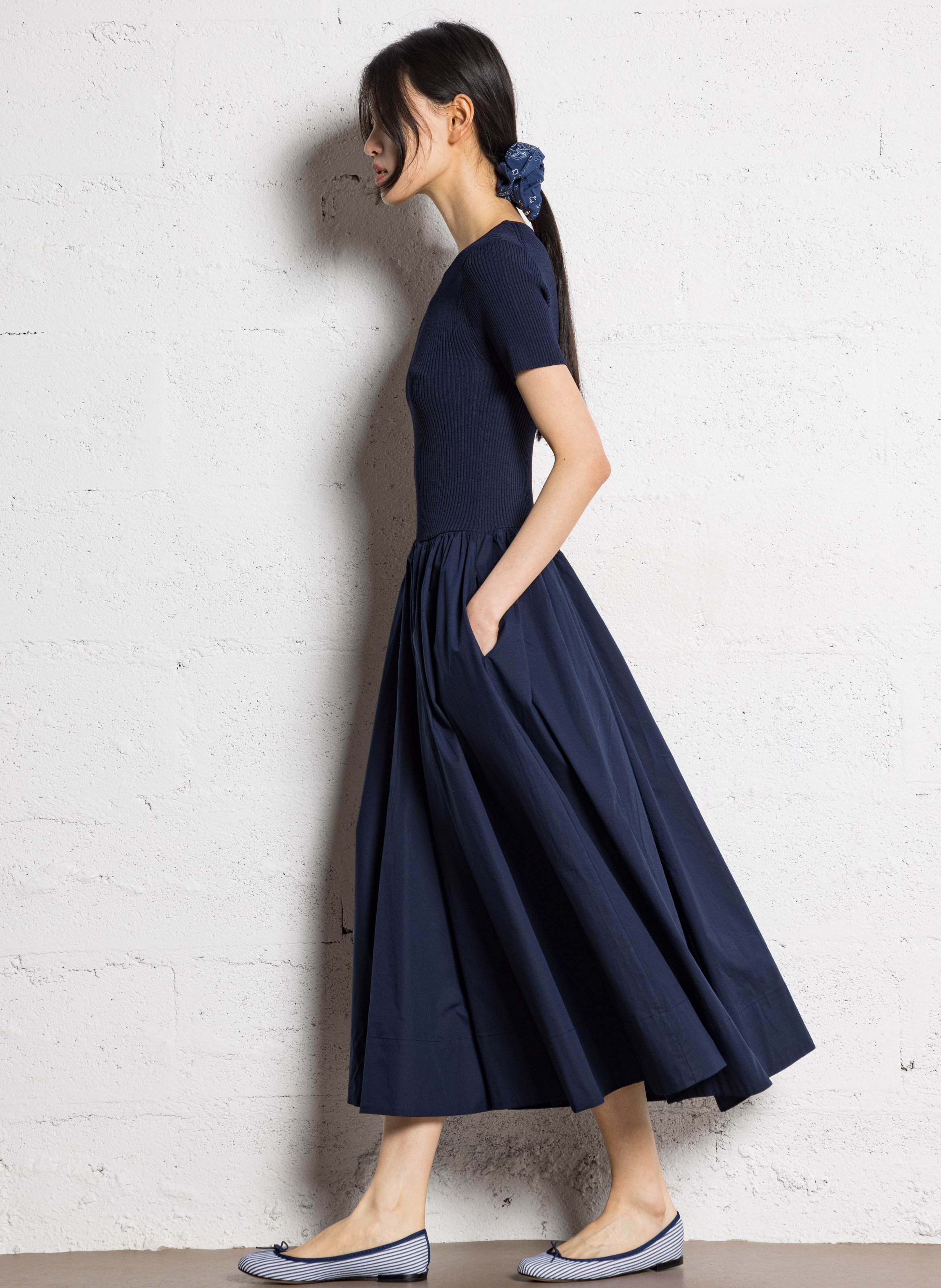 Cotton-blend midi dress STAUD Blue