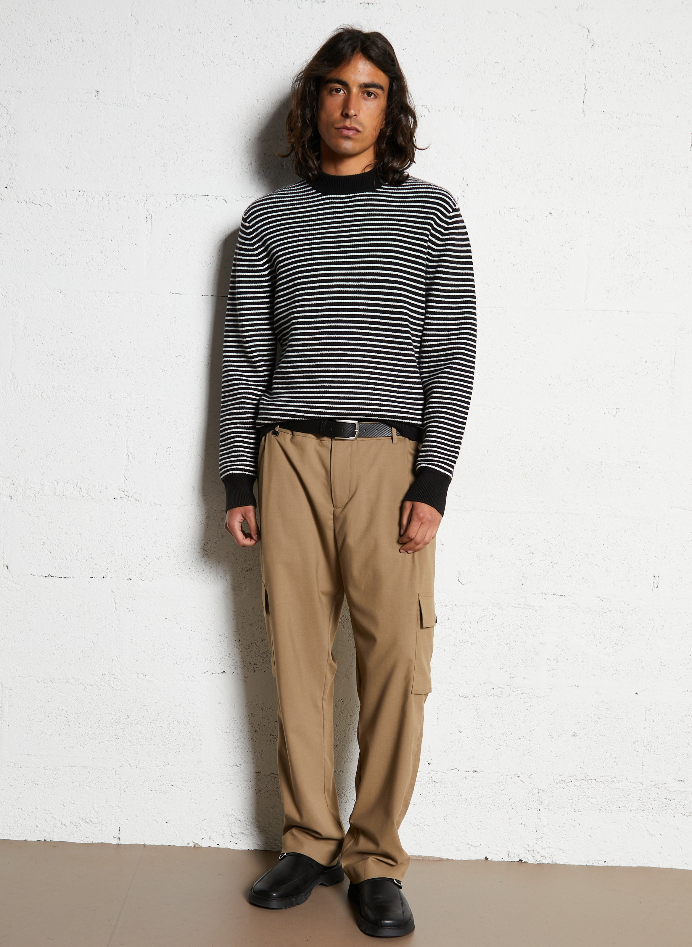 Pull droit en maille à rayures Noir