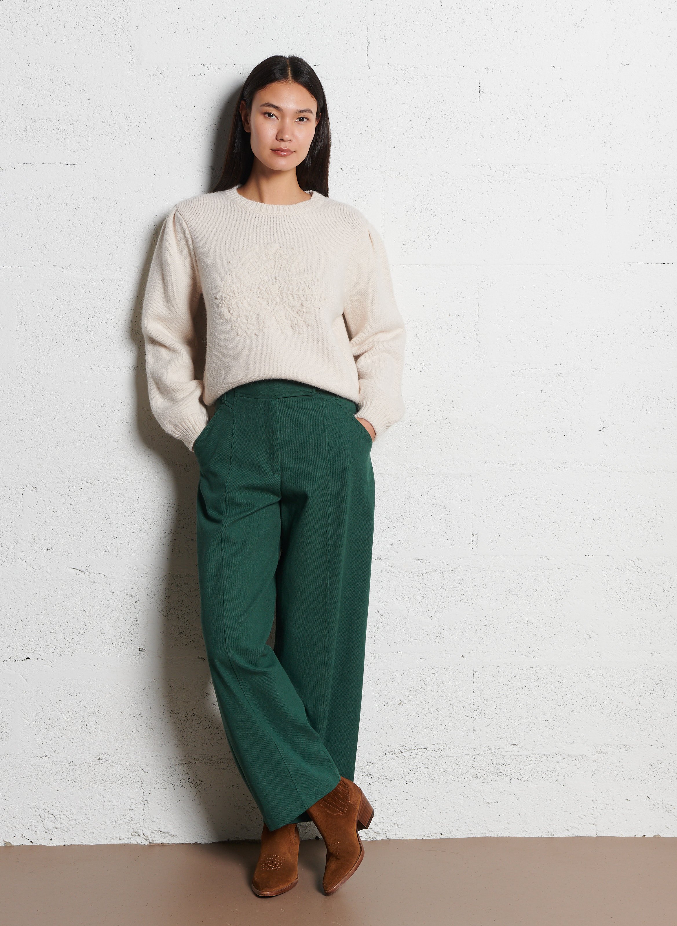 Pull col rond  Beige