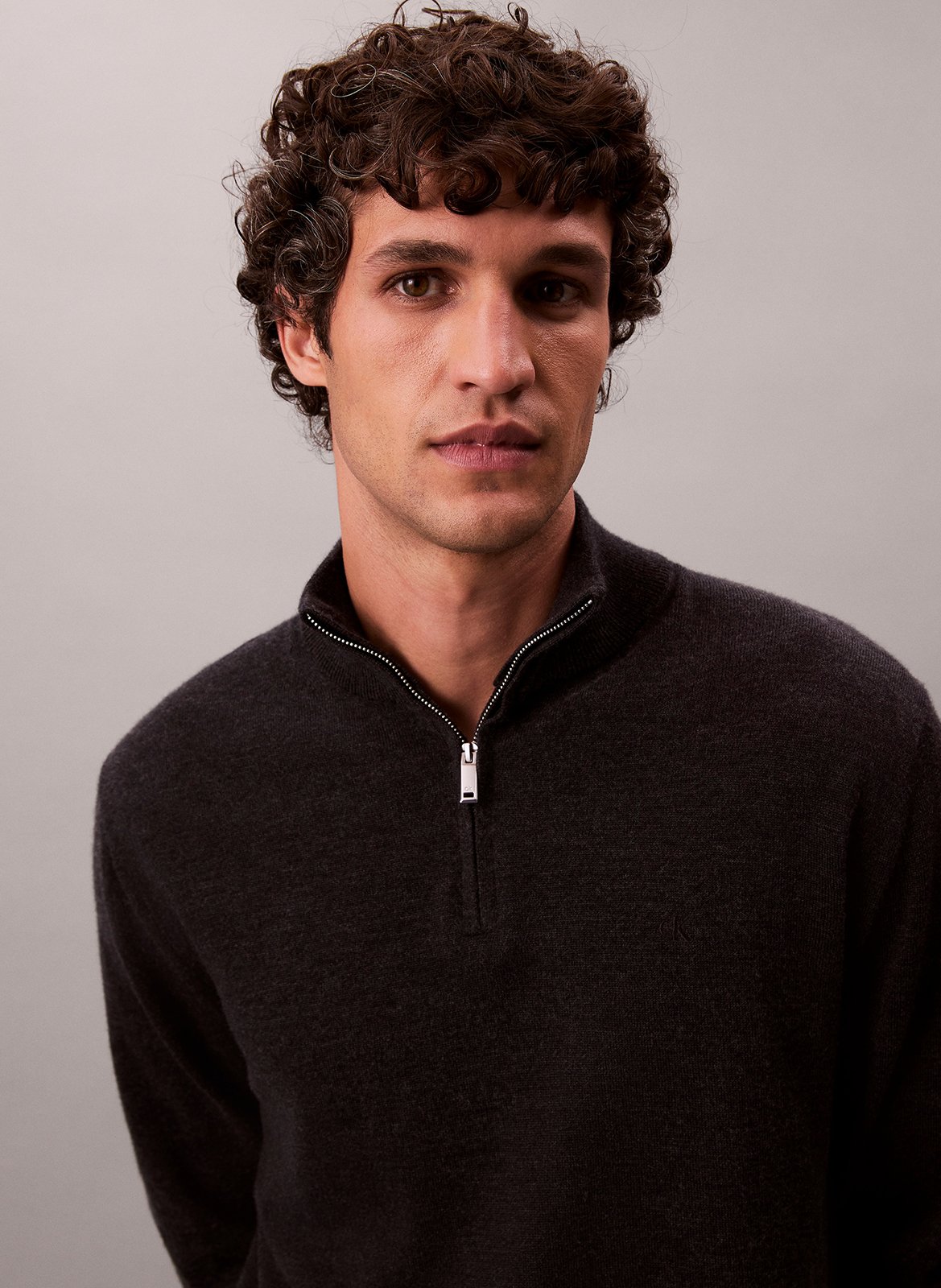 Pull col montant zippé en laine CALVIN KLEIN Gris