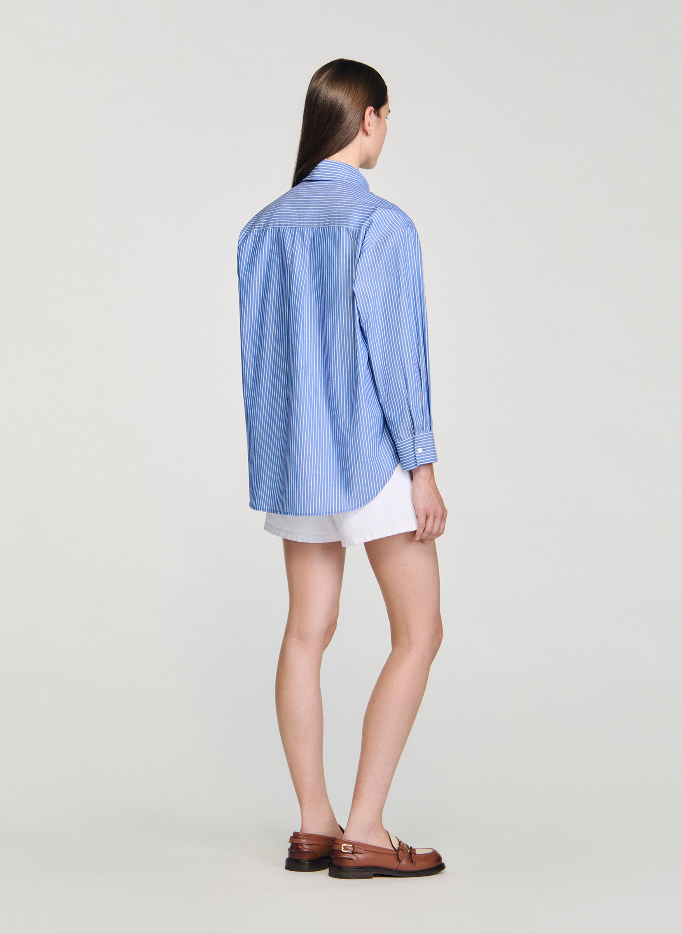Chemise col classique rayée en coton SANDRO Bleu