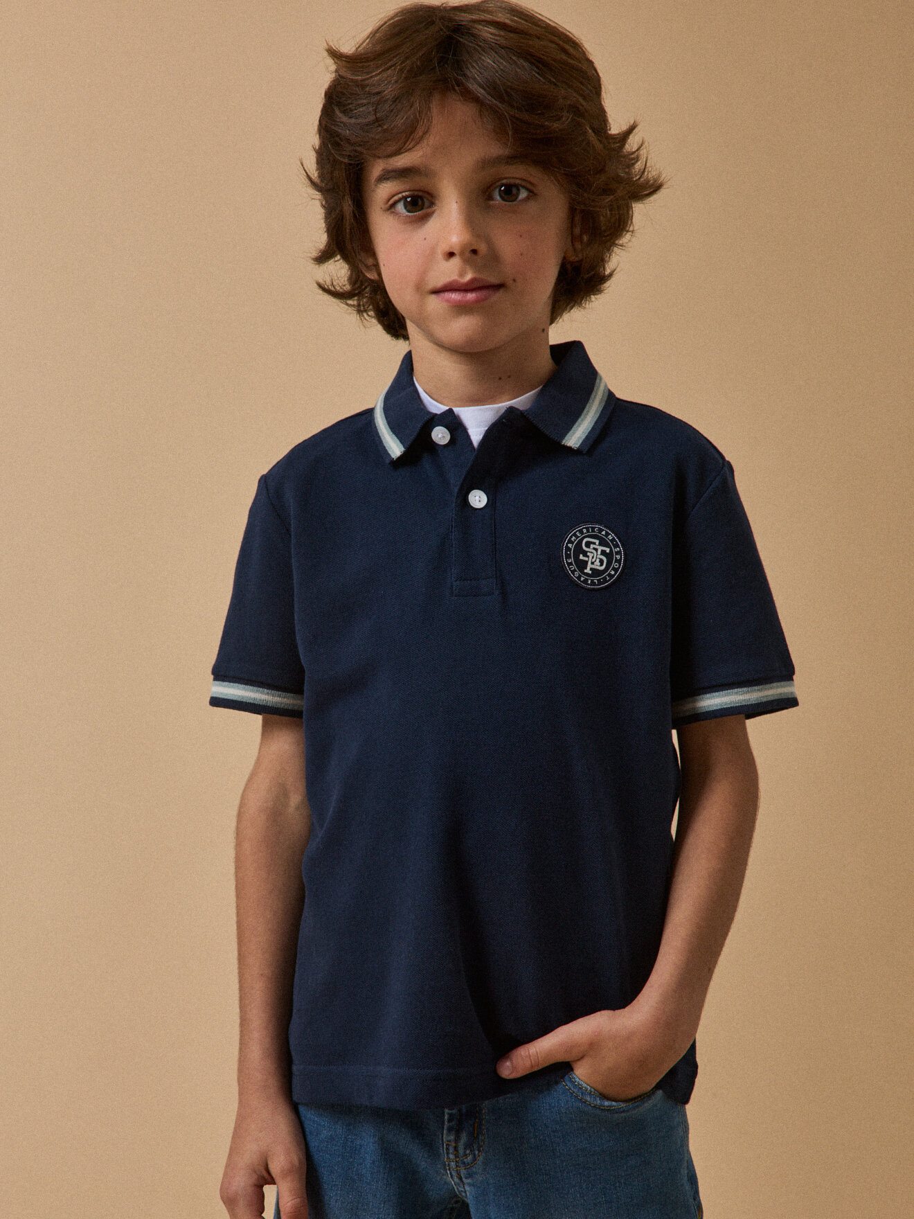 Organic cotton piqué knit polo shirt CYRILLUS Blue