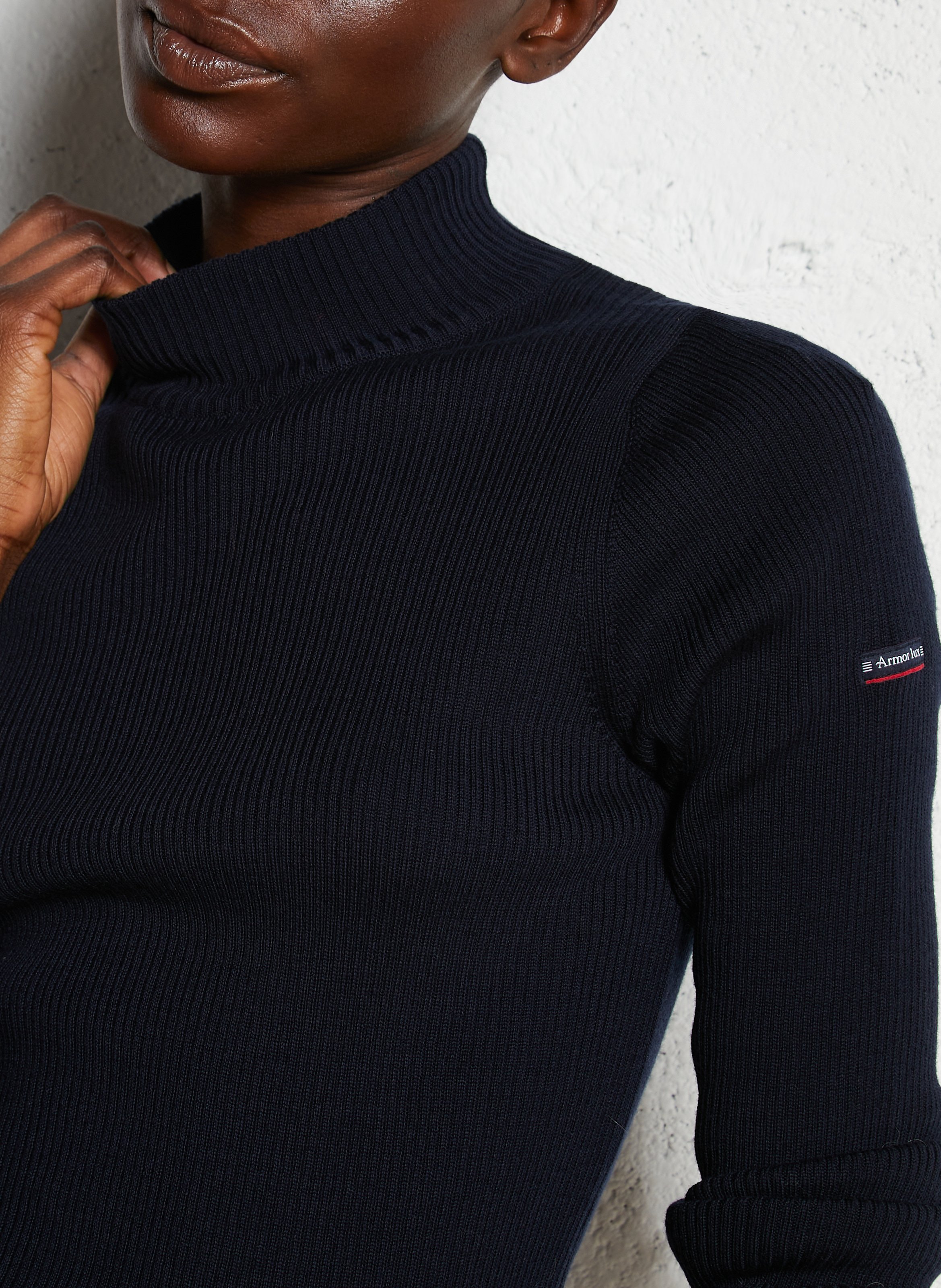 Pull col montant côtelé en laine ARMOR LUX Bleu