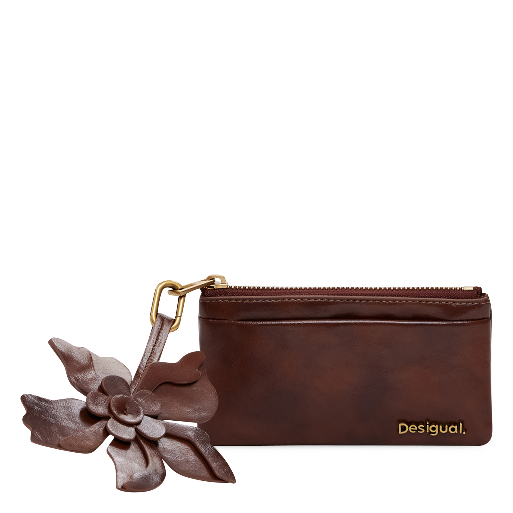 Shiny flower coin purse DESIGUAL Brown
