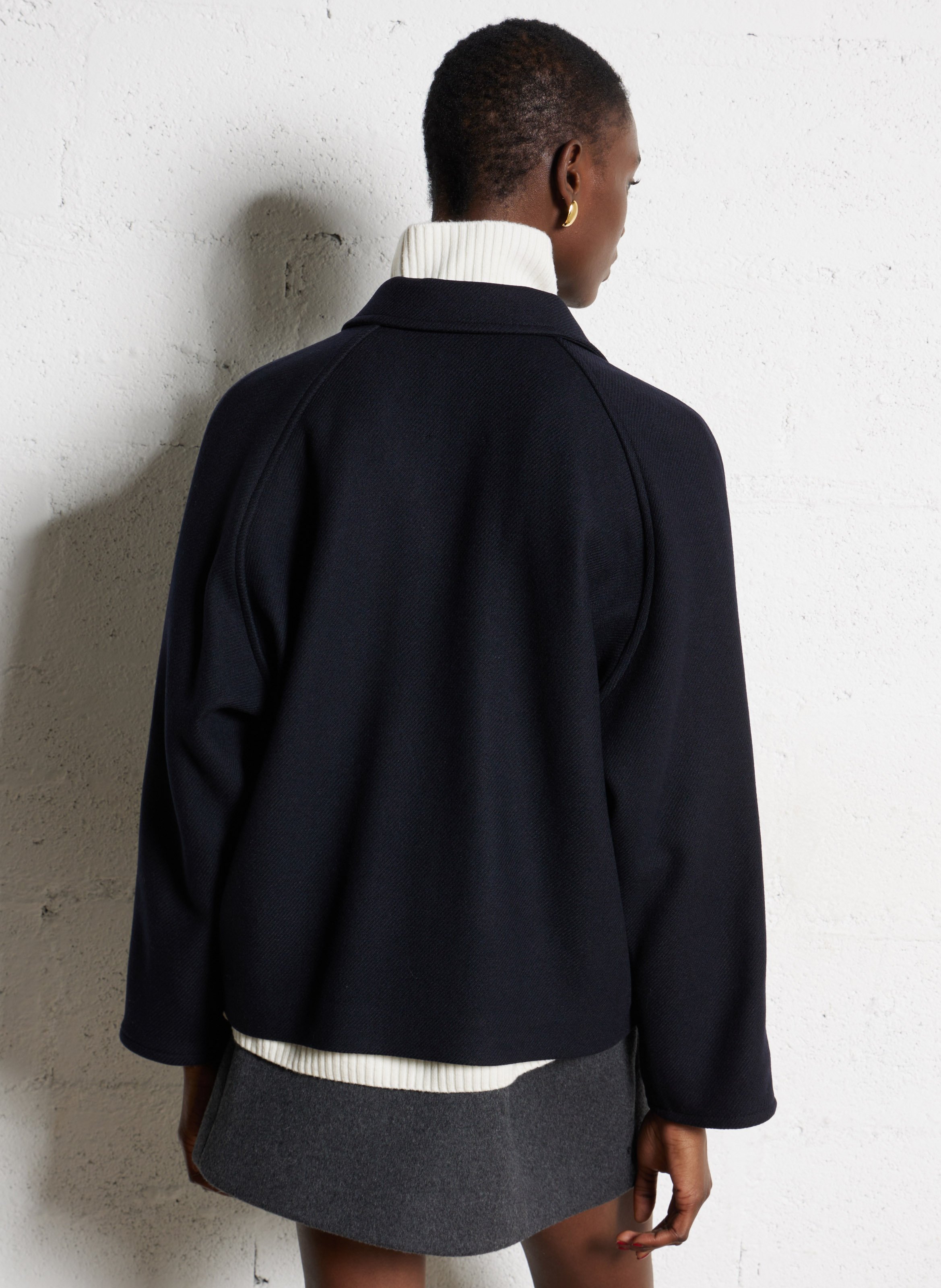 Veste zippée en laine mélangée POMANDERE Bleu