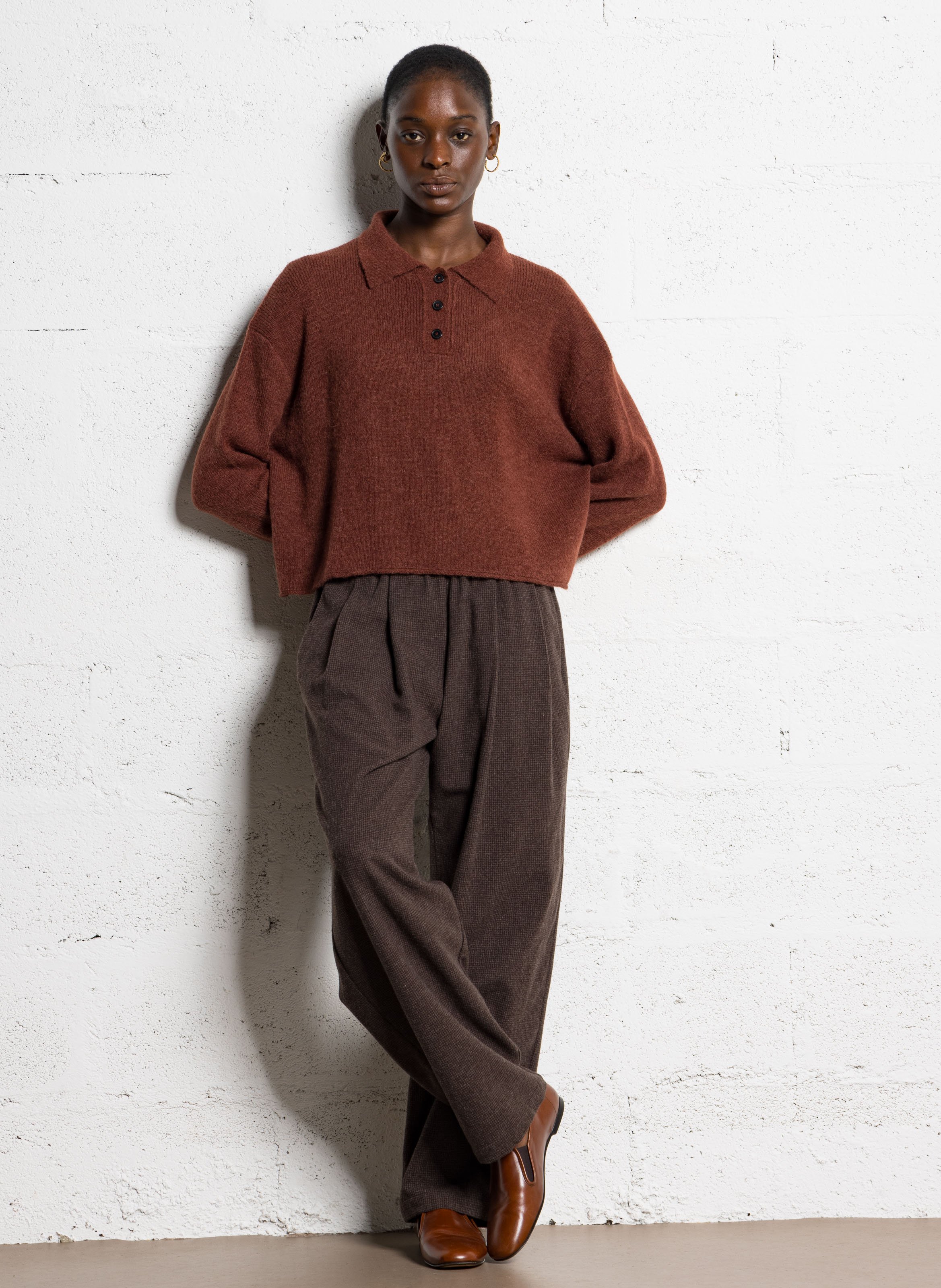 Pull oversize col classique en laine mélangée MASSCOB Rouge