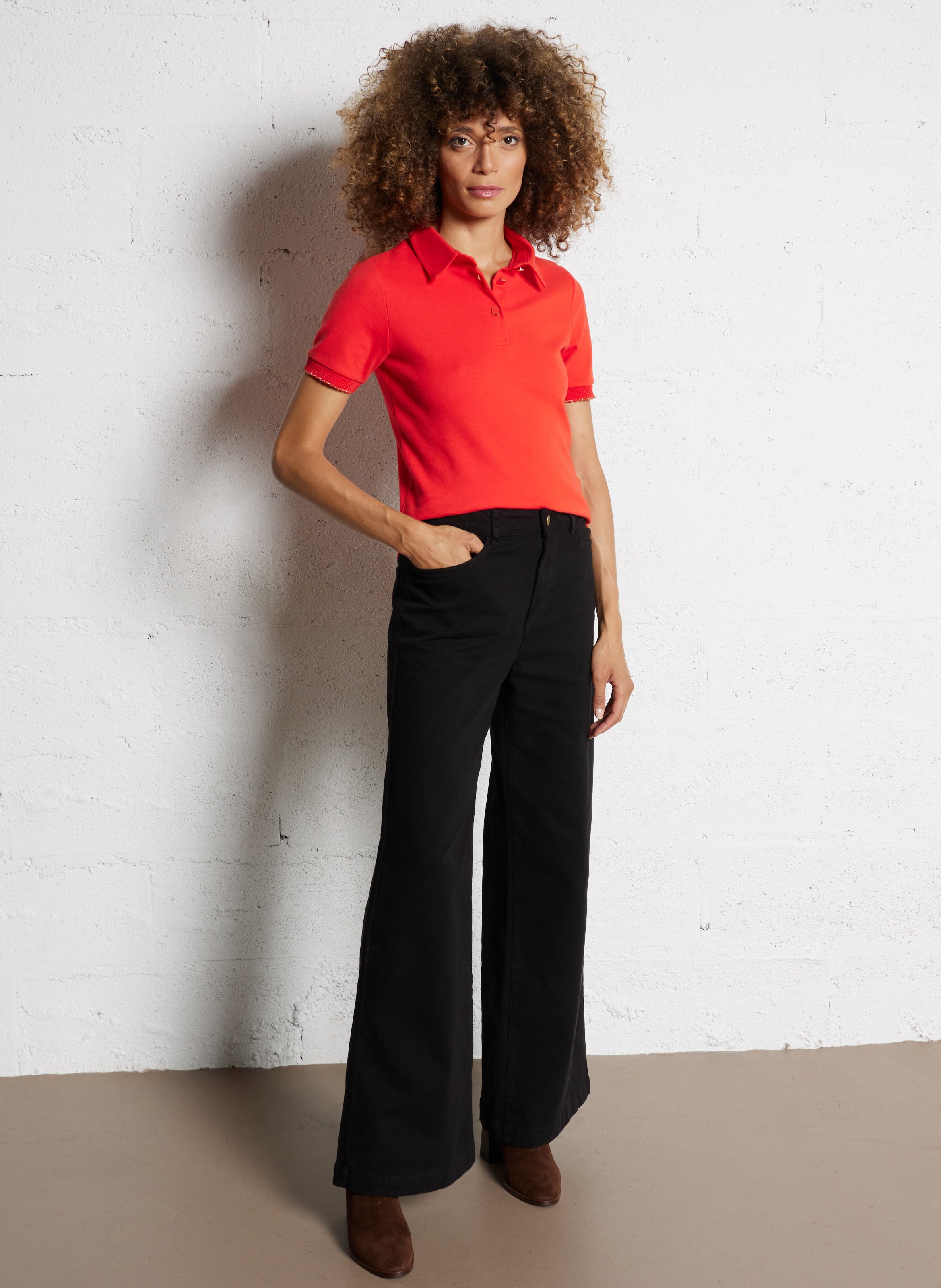 Straight cotton polo shirt I CODE Red