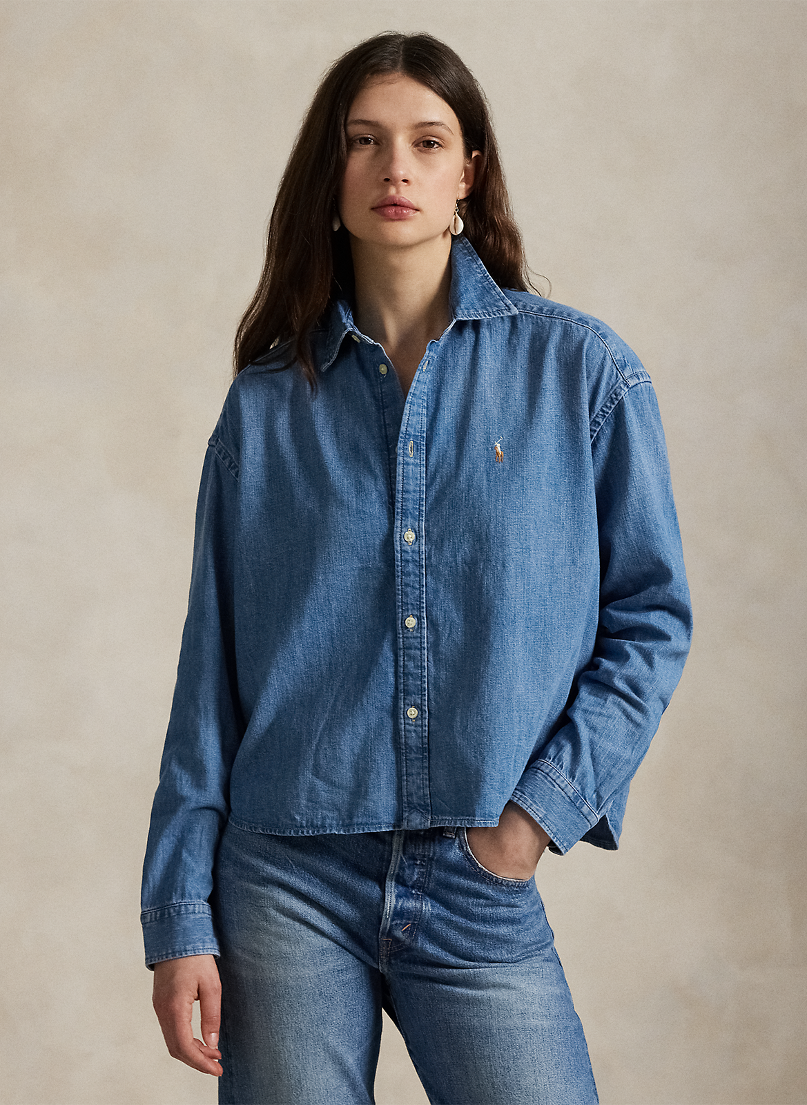 Chemise col classique en coton POLO RALPH LAUREN Bleu