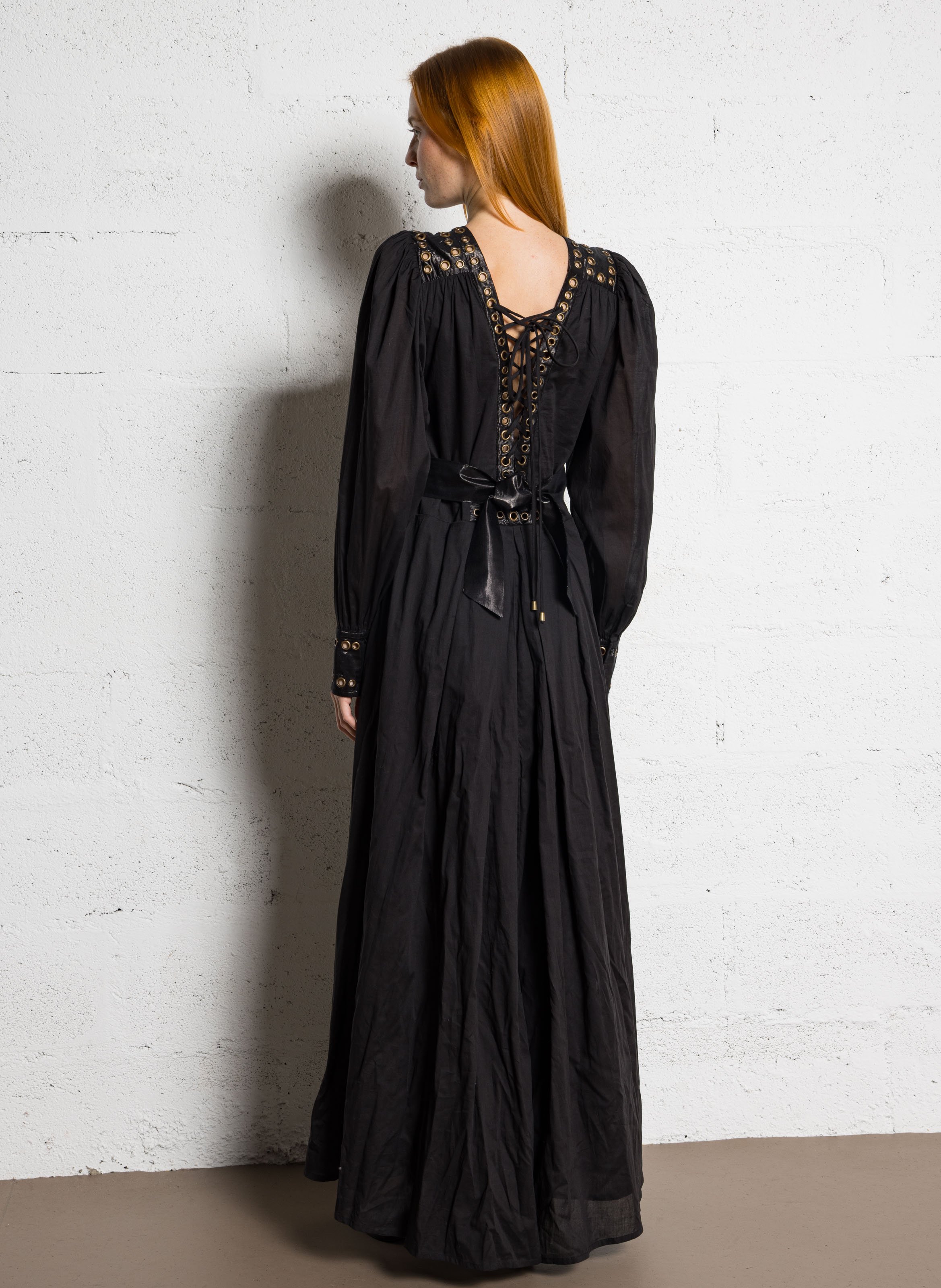 Robe longue col V en coton MES DEMOISELLES Noir