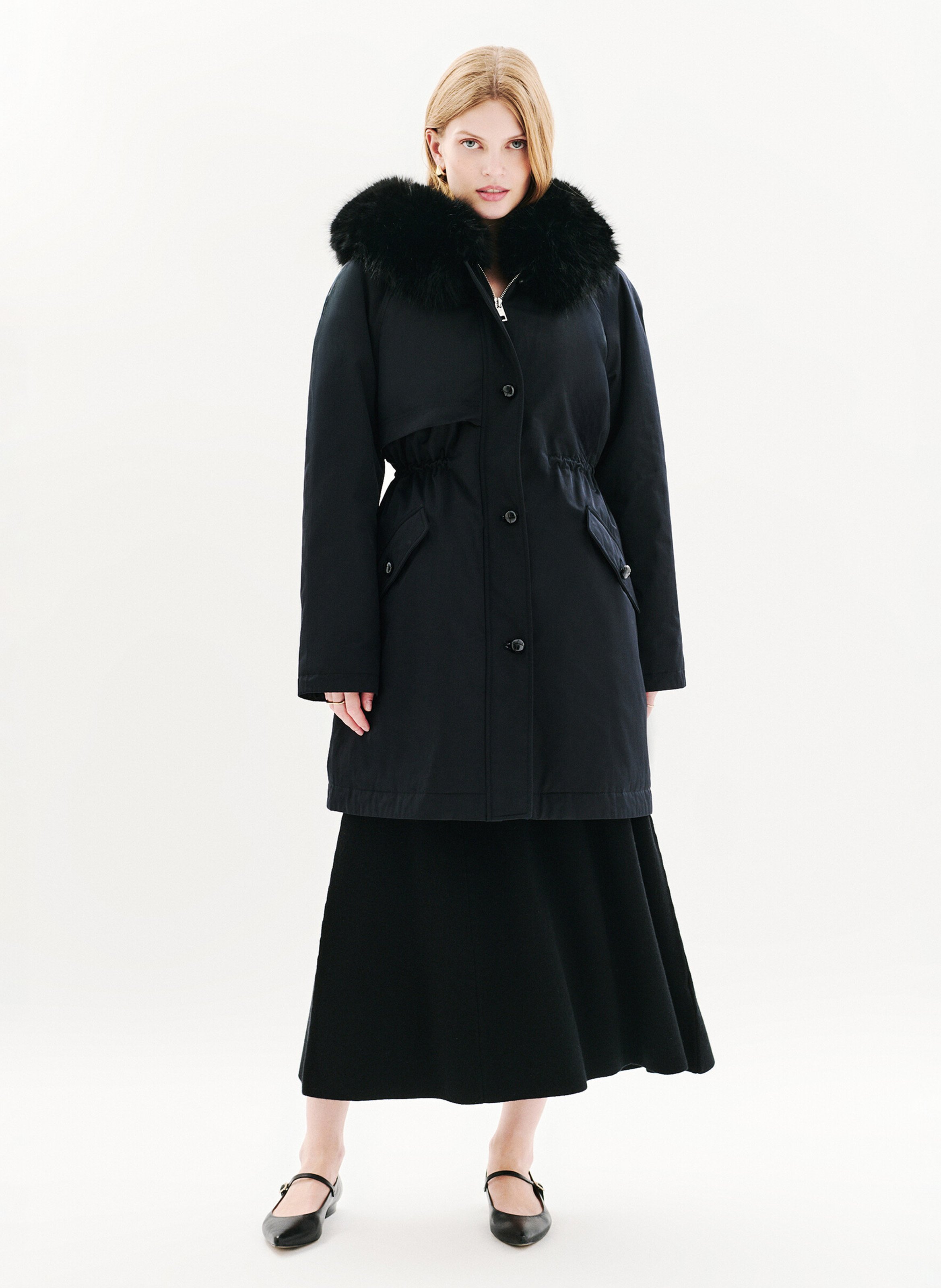 Manteau col fourrure  CAROLL Noir
