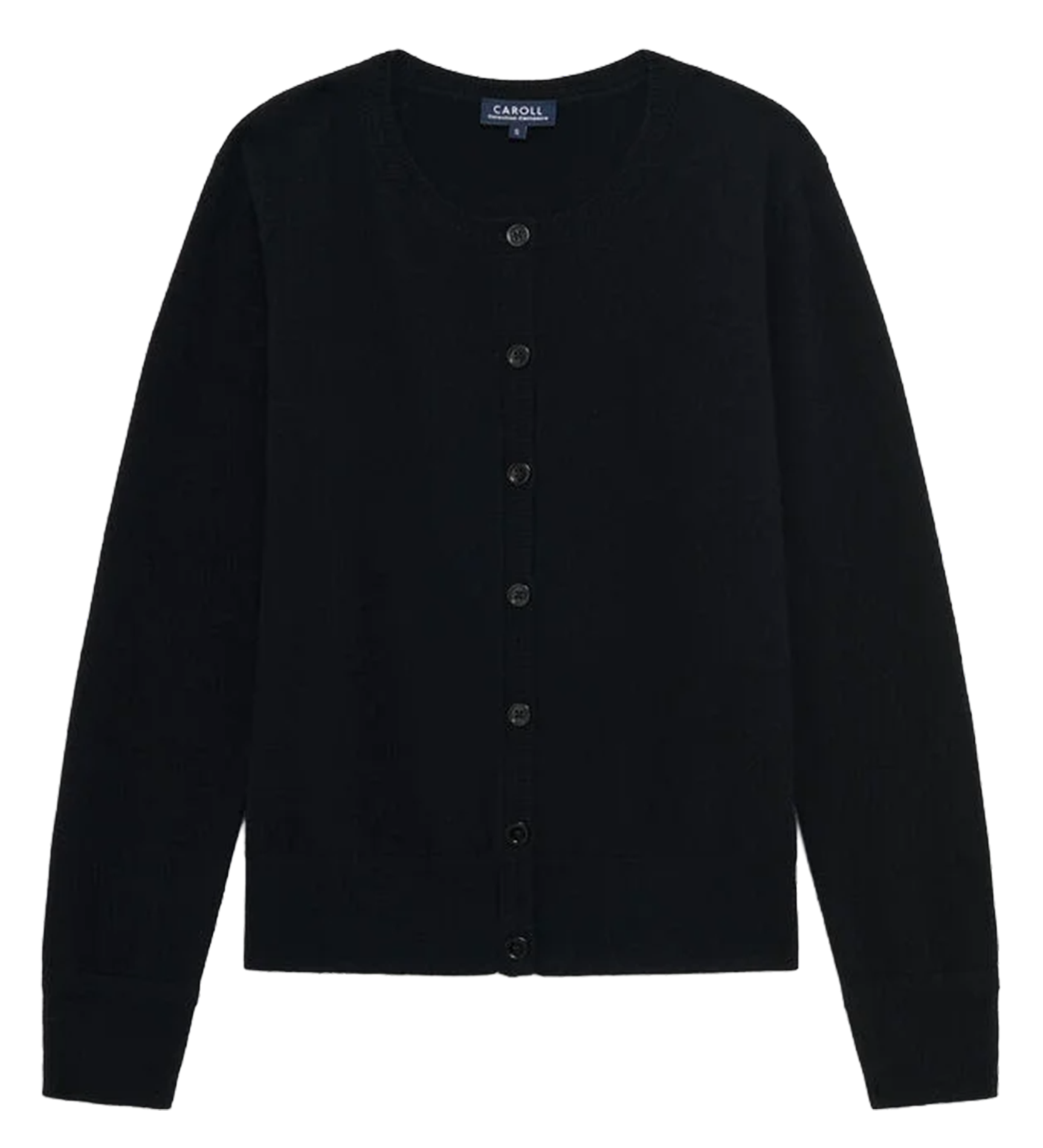 Round neck straight cashmere cardigan CAROLL Black