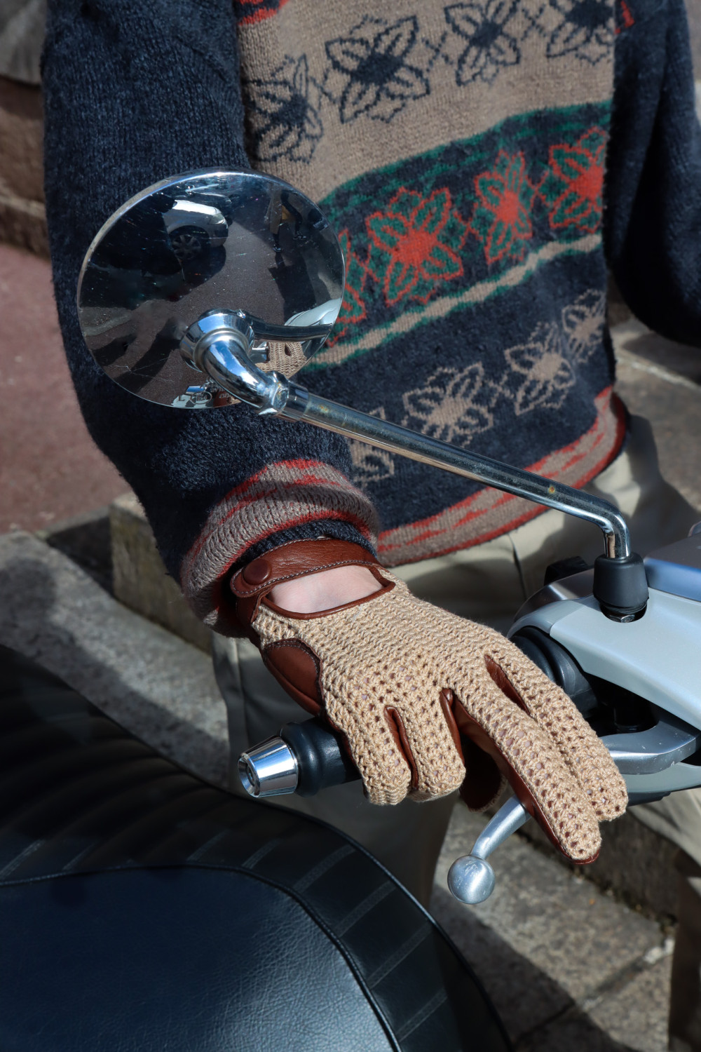 Liam Mobility Leather and Crochet Gloves AGNELLE Brown