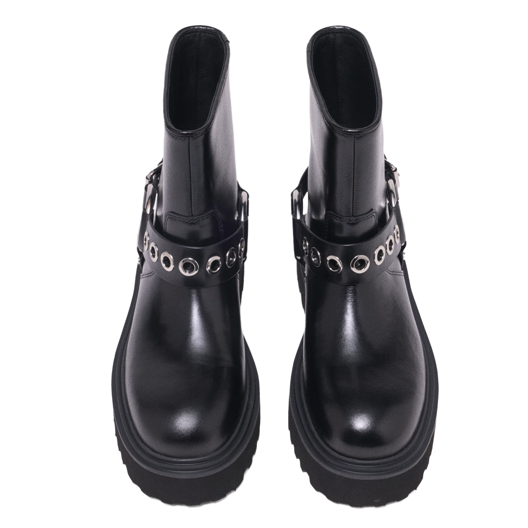 Biker ankle boots with buckles in leather MAJE Black