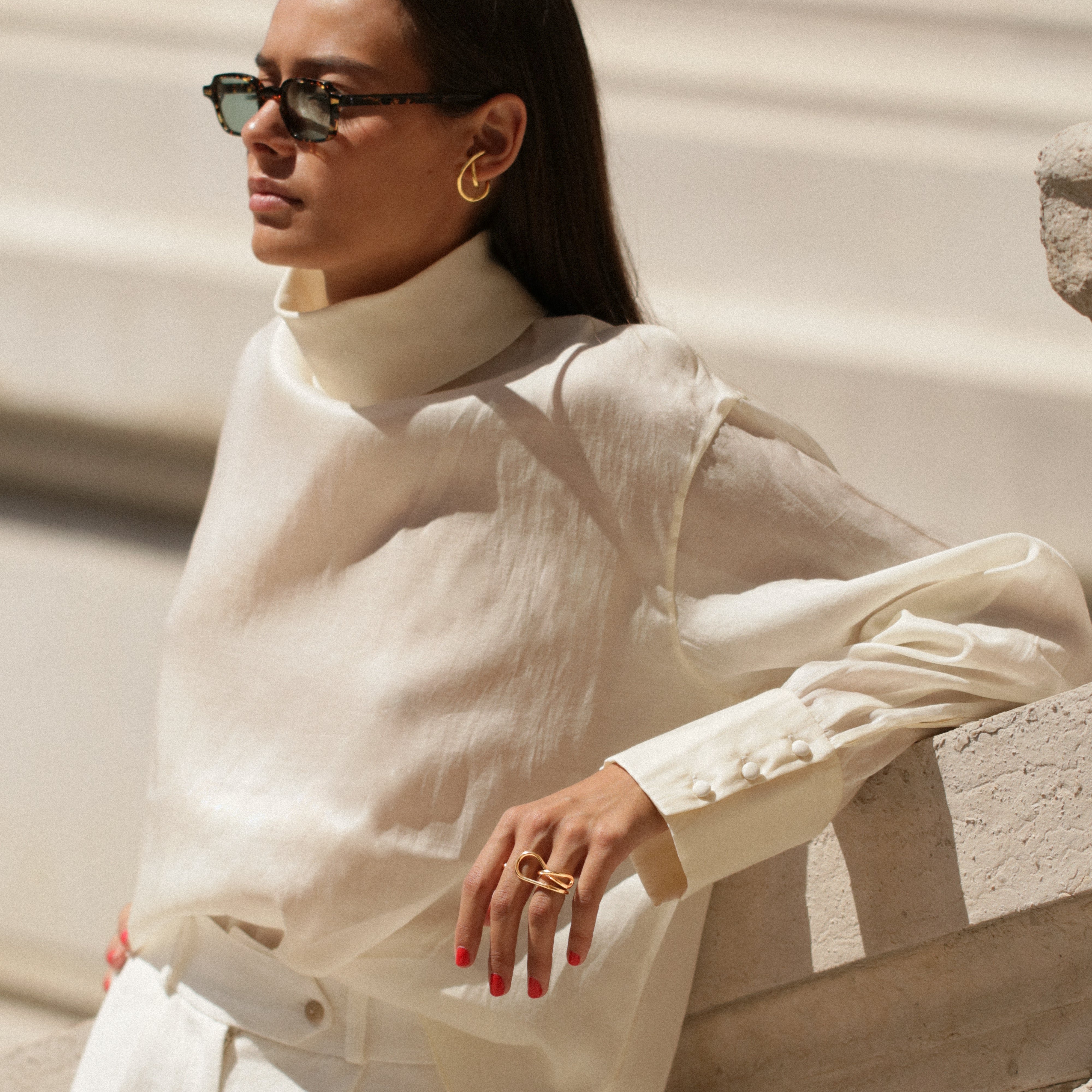 Double ring, recycled silver MAYRENA Golden