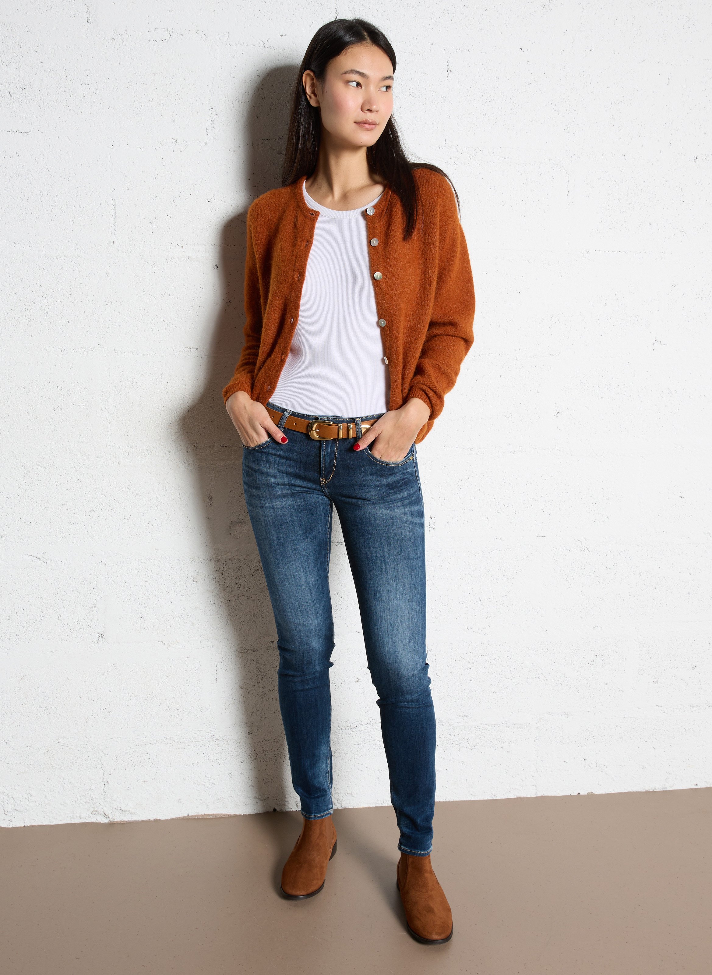 Jean skinny délavé taille basse LE TEMPS DES CERISES Bleu